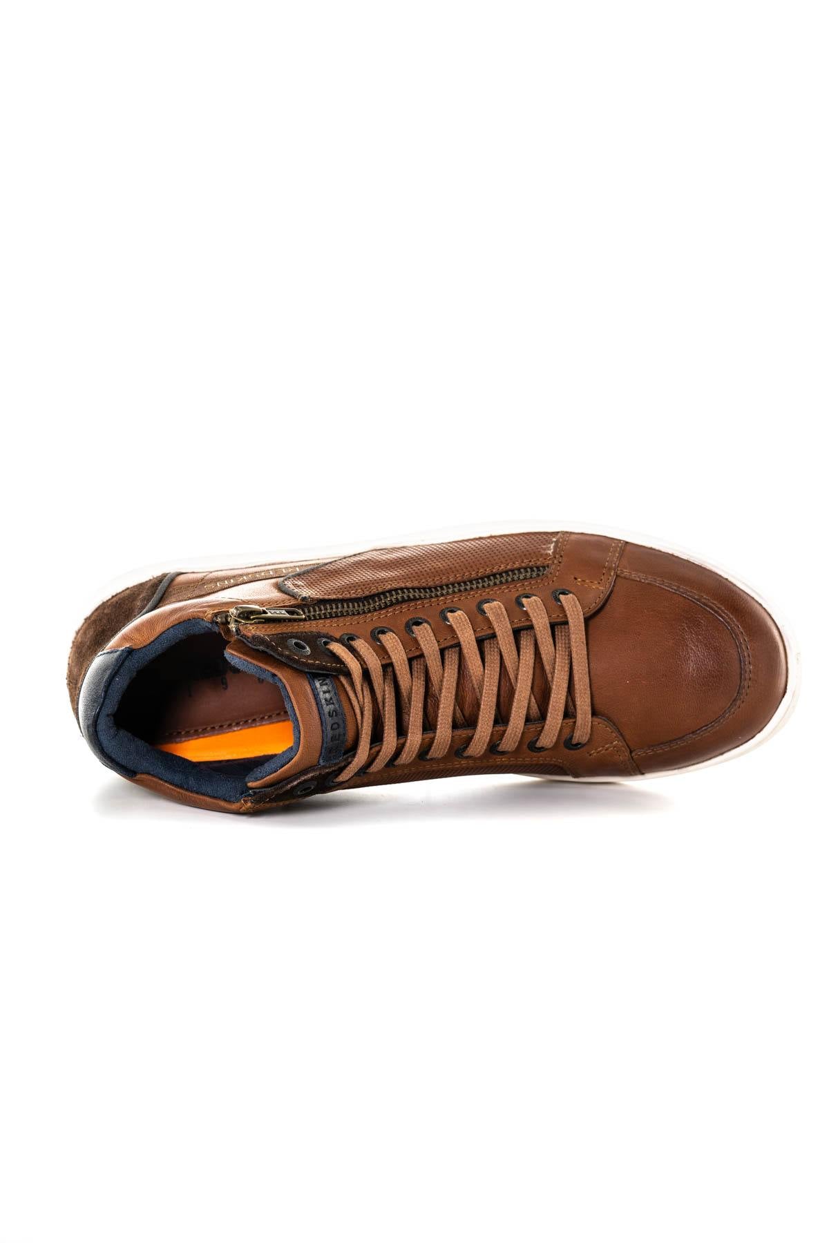 Brown mid-top leather sneakers - Image n°3