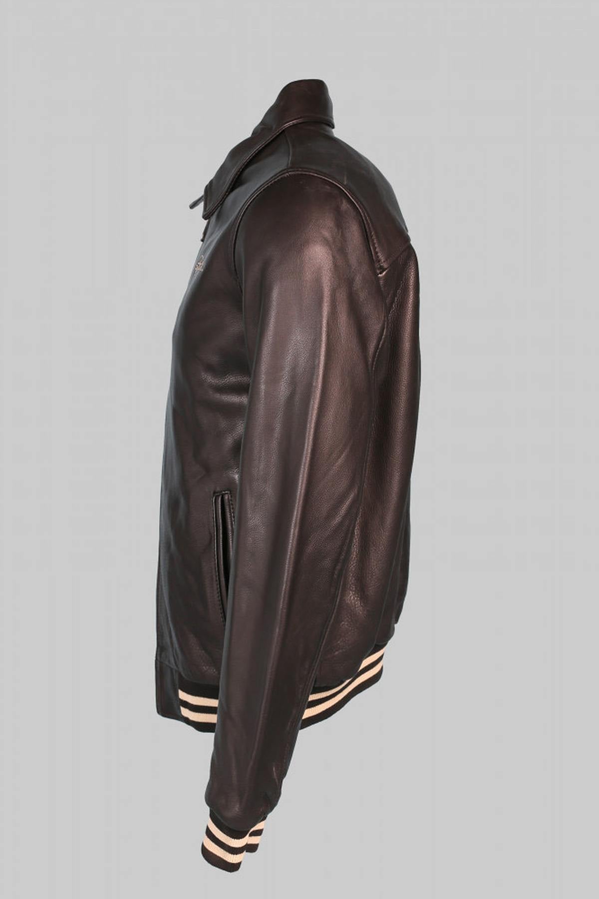 Cowhide leather jacket with vintage shirt collar - Image n°9