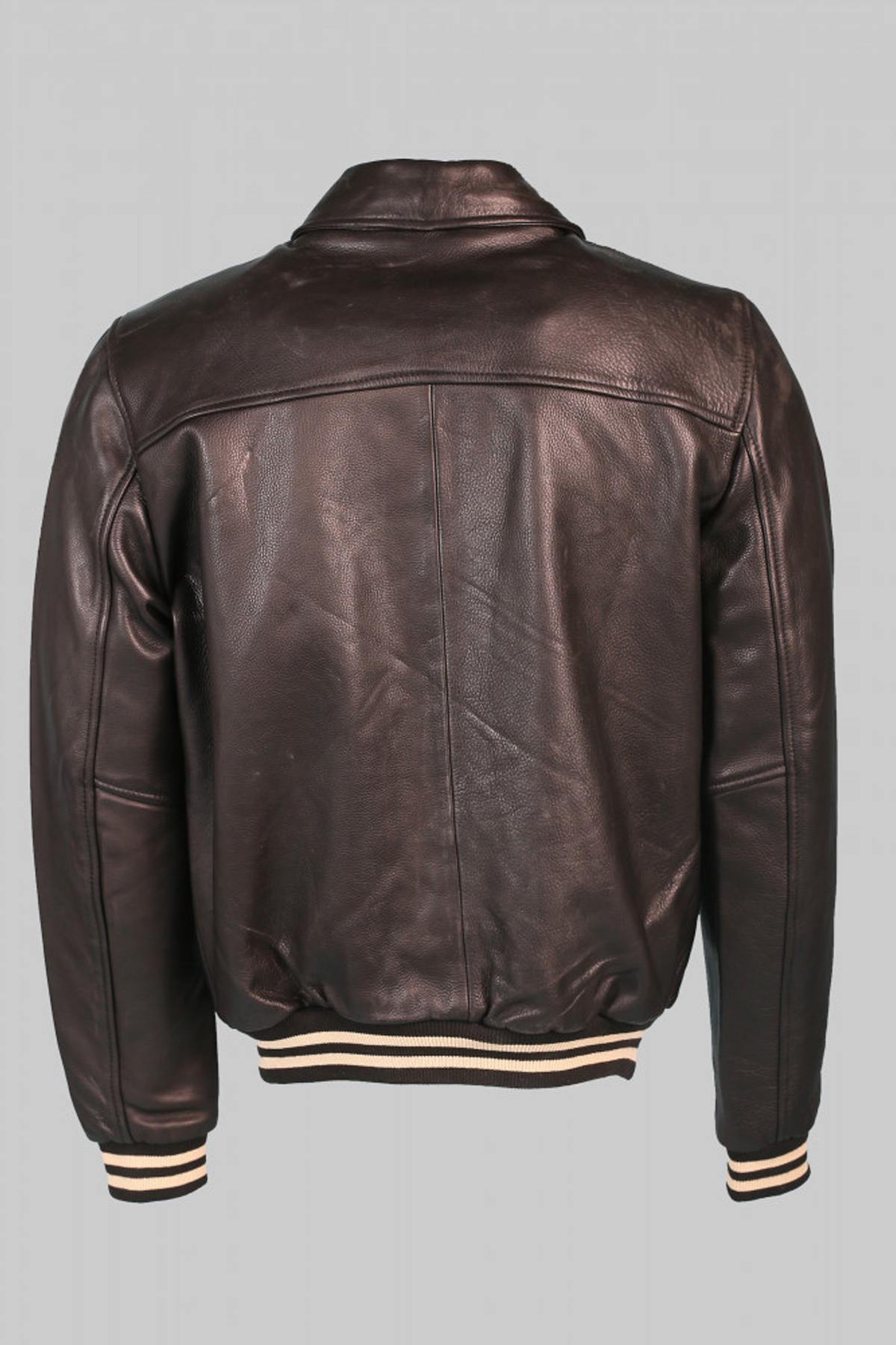 Cowhide leather jacket with vintage shirt collar - Image n°10