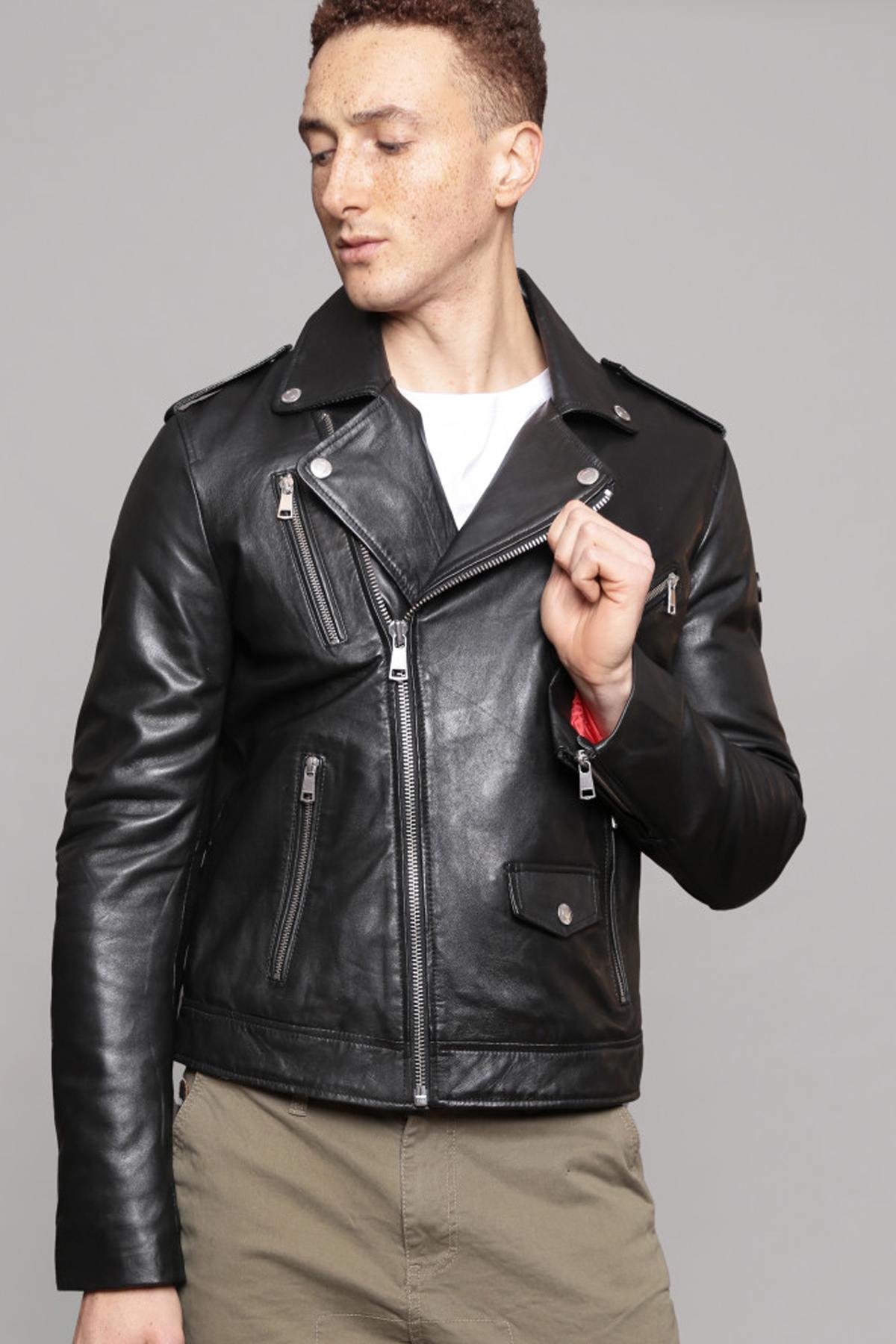 Perfecto style jacket in black lambskin - Image n°1