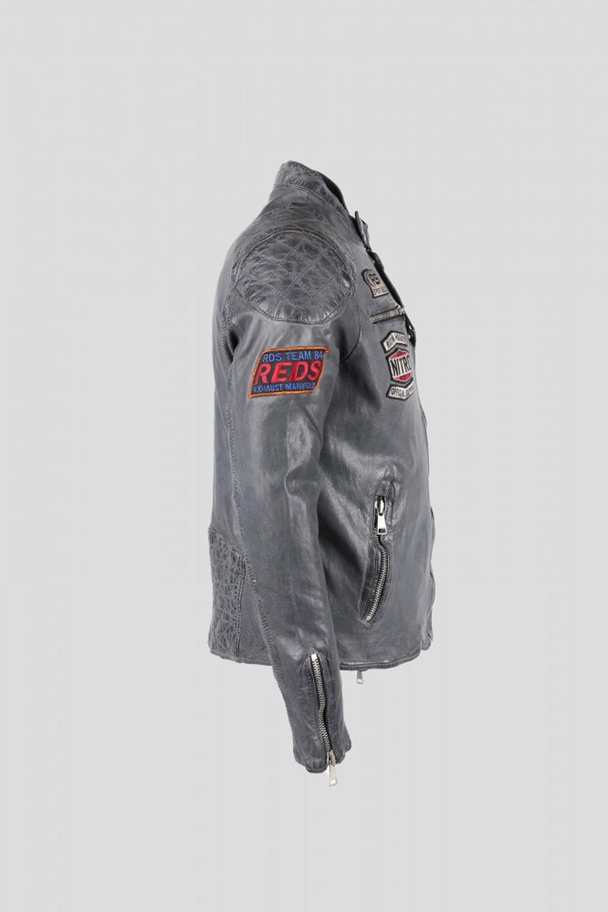 Gray leather racing jacket - Image n°11