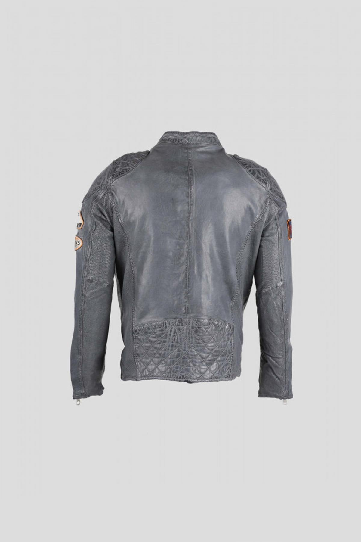 Gray leather racing jacket - Image n°12