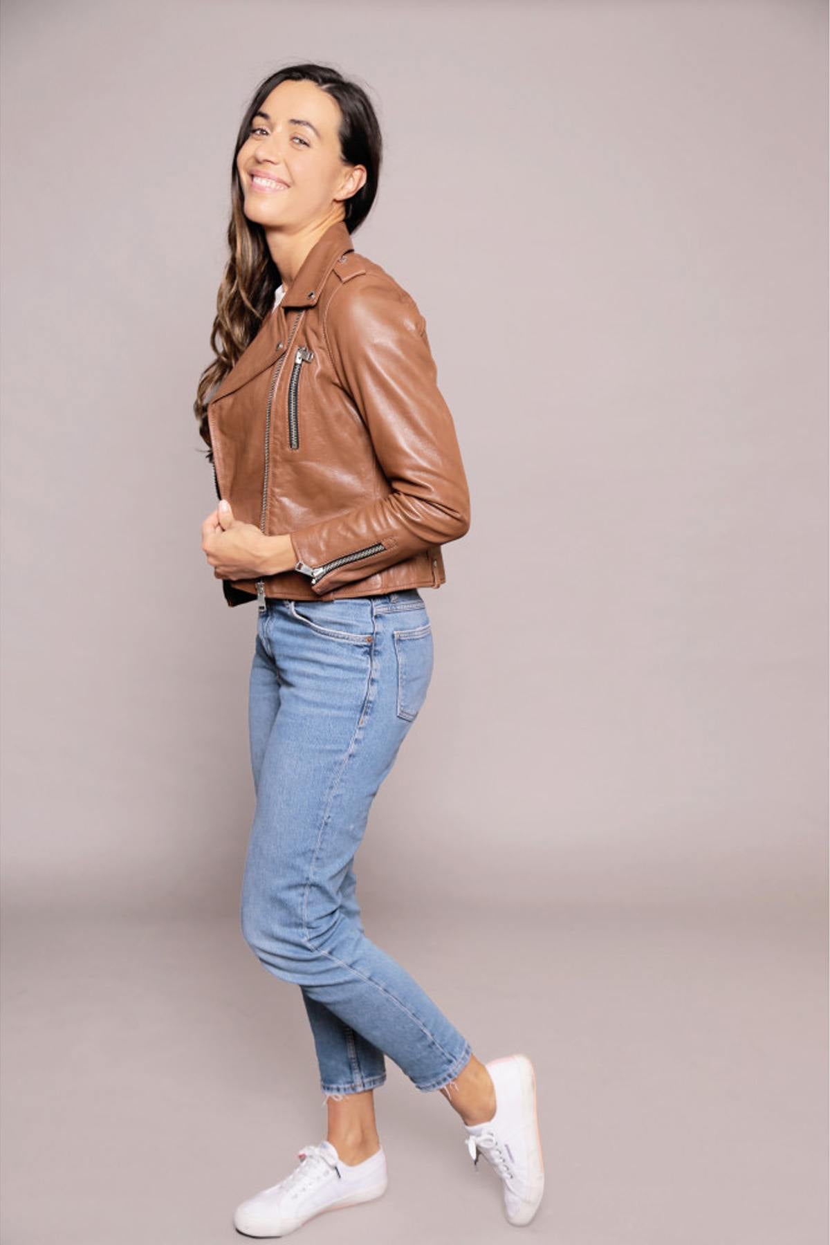 Women's Biker Jacket in cognac leather - Image n°4