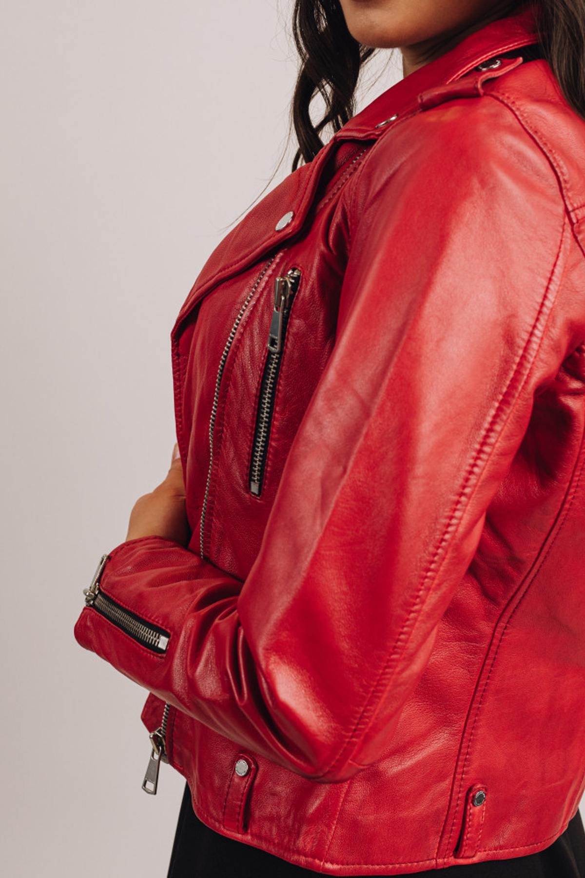 Perfecto style jacket in red sheep leather - Image n°6