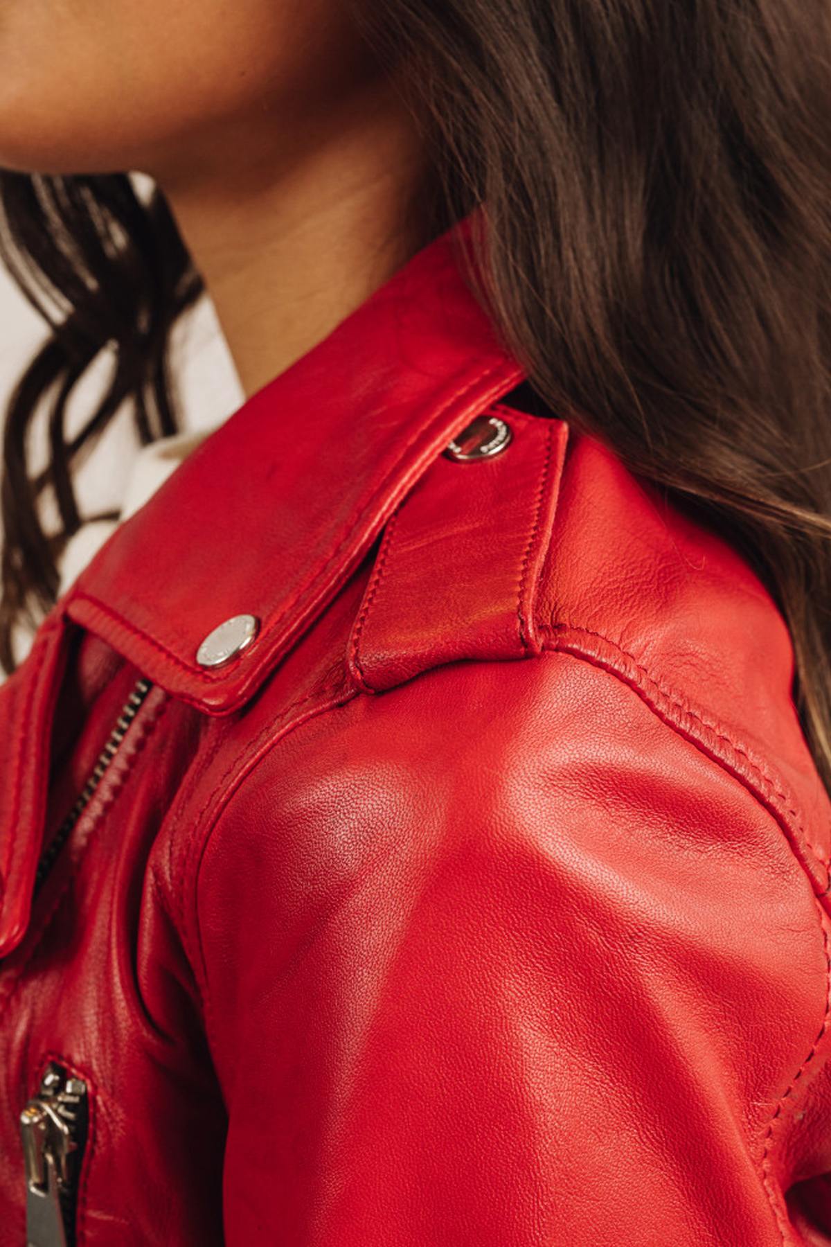 Perfecto style jacket in red sheep leather - Image n°7