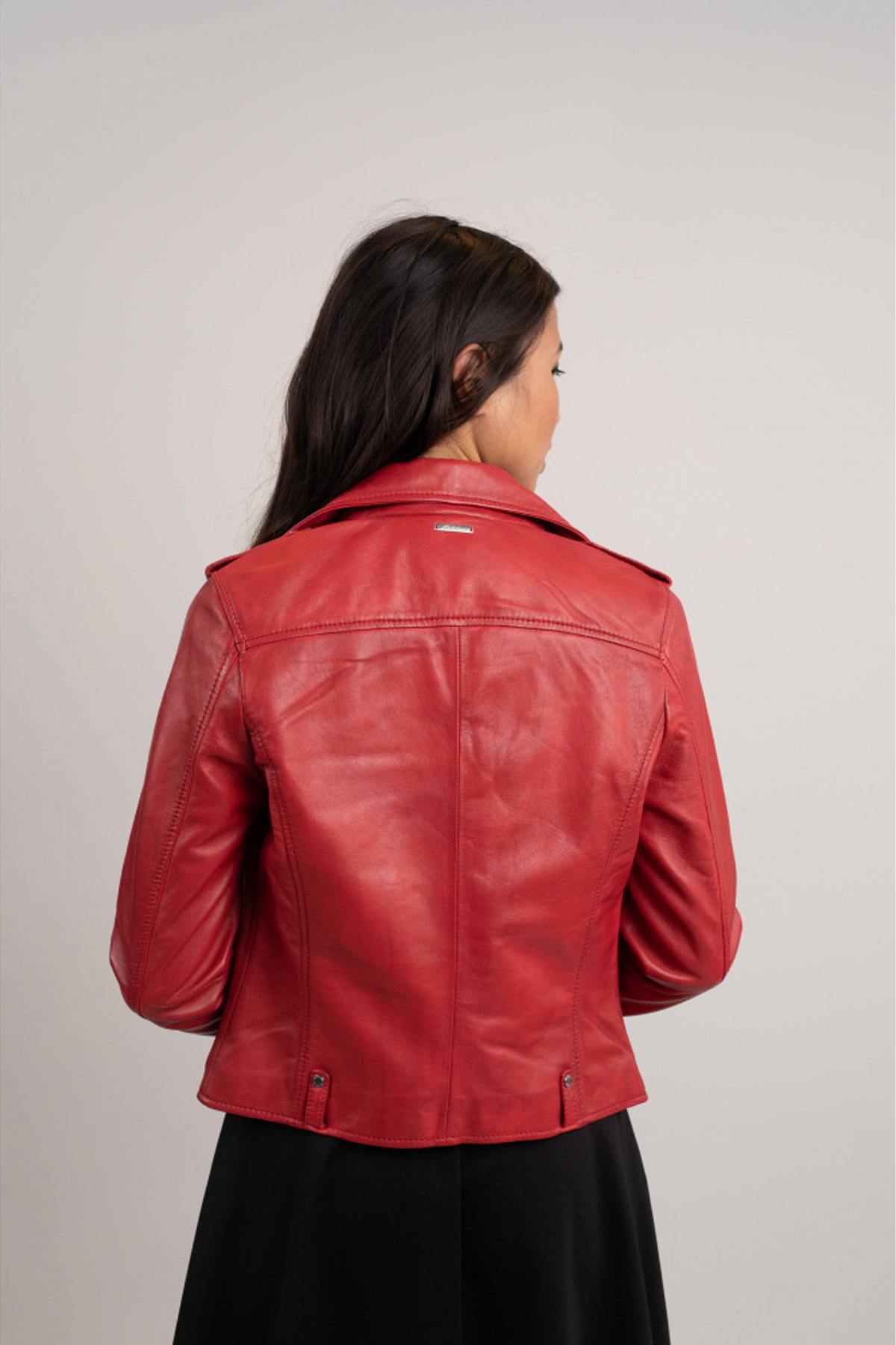 Biker style jacket in red sheep leather - Image n°4