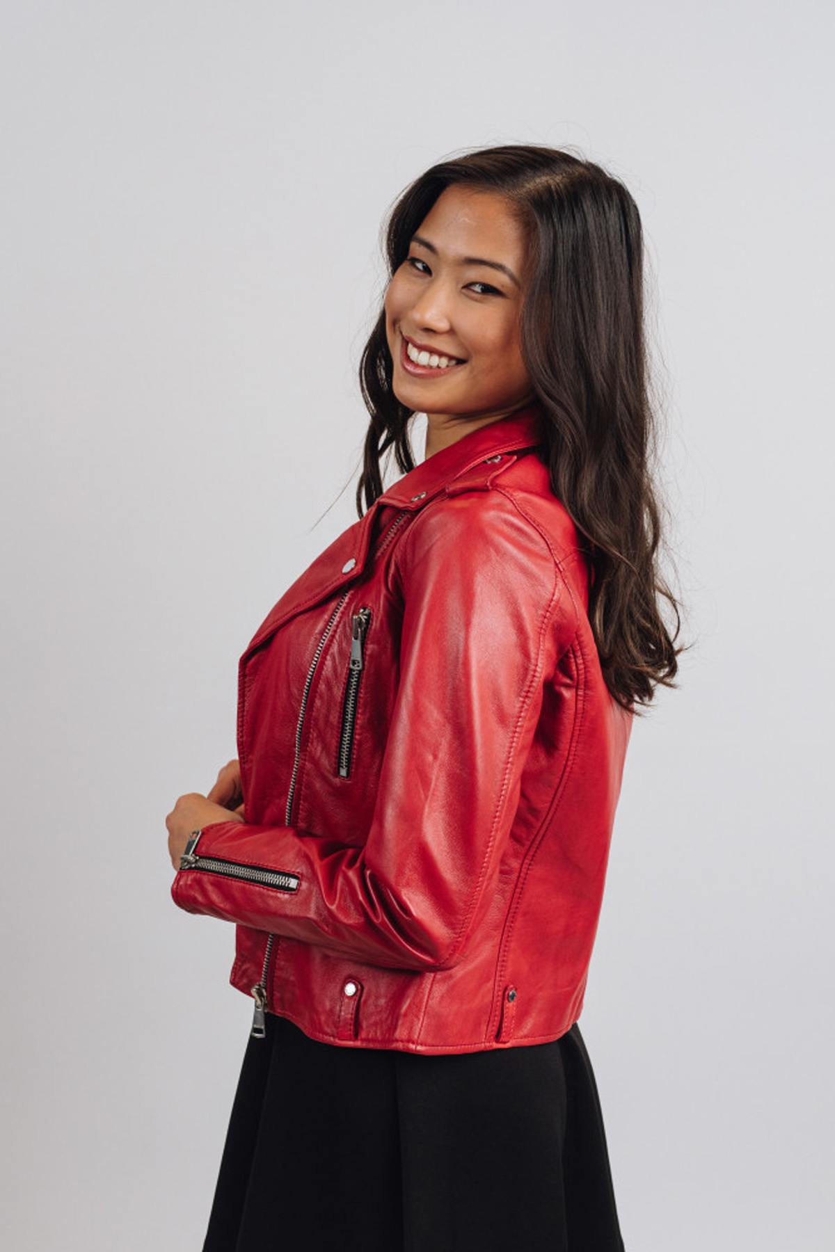 Biker style jacket in red sheep leather - Image n°2