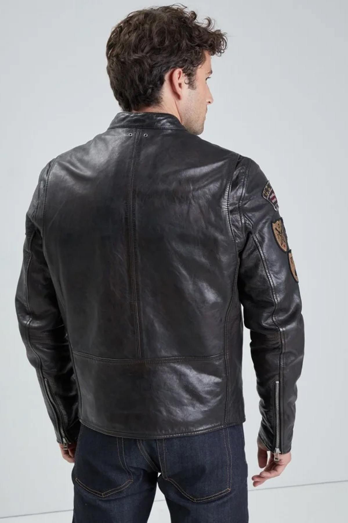 Retro black racing jacket in aged lambskin - Image n°4