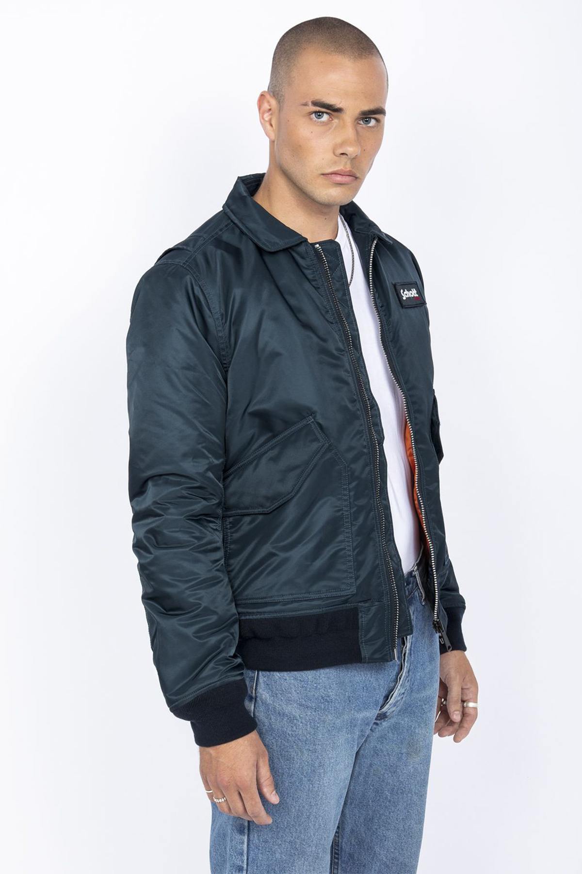 Navy blue recycled nylon bomber jacket - Image n°6