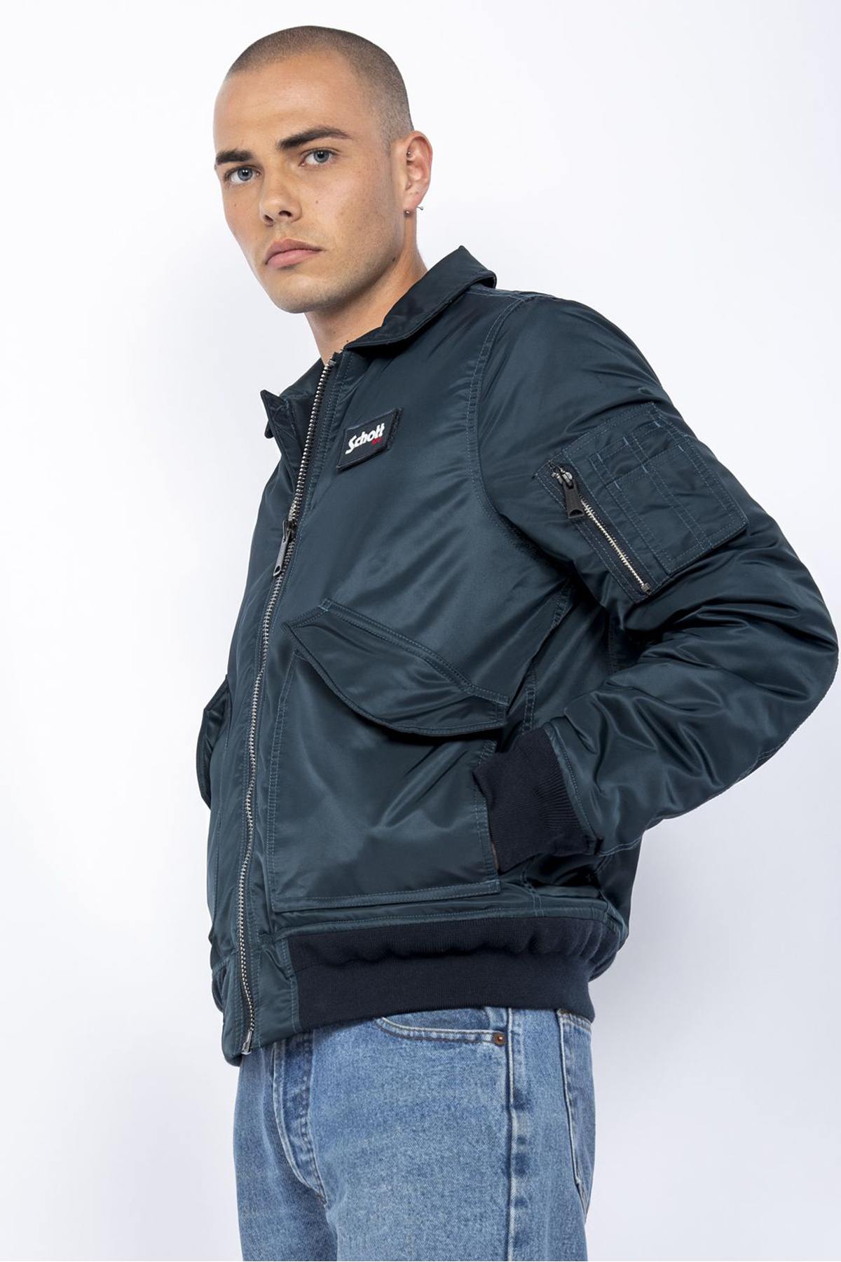 Navy blue recycled nylon bomber jacket - Image n°3