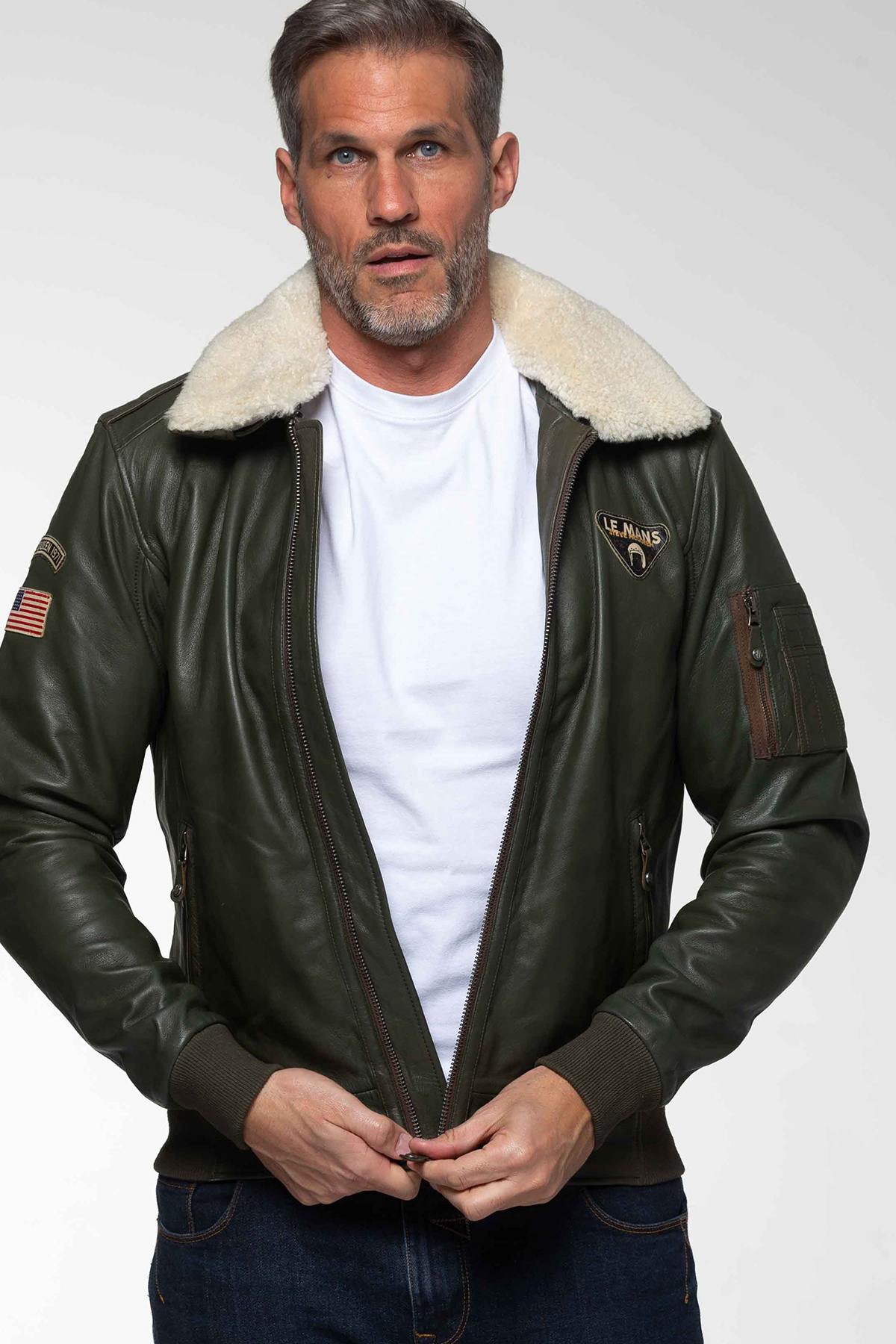 Steve McQueen Le Mans jacket in khaki leather - Image n°5