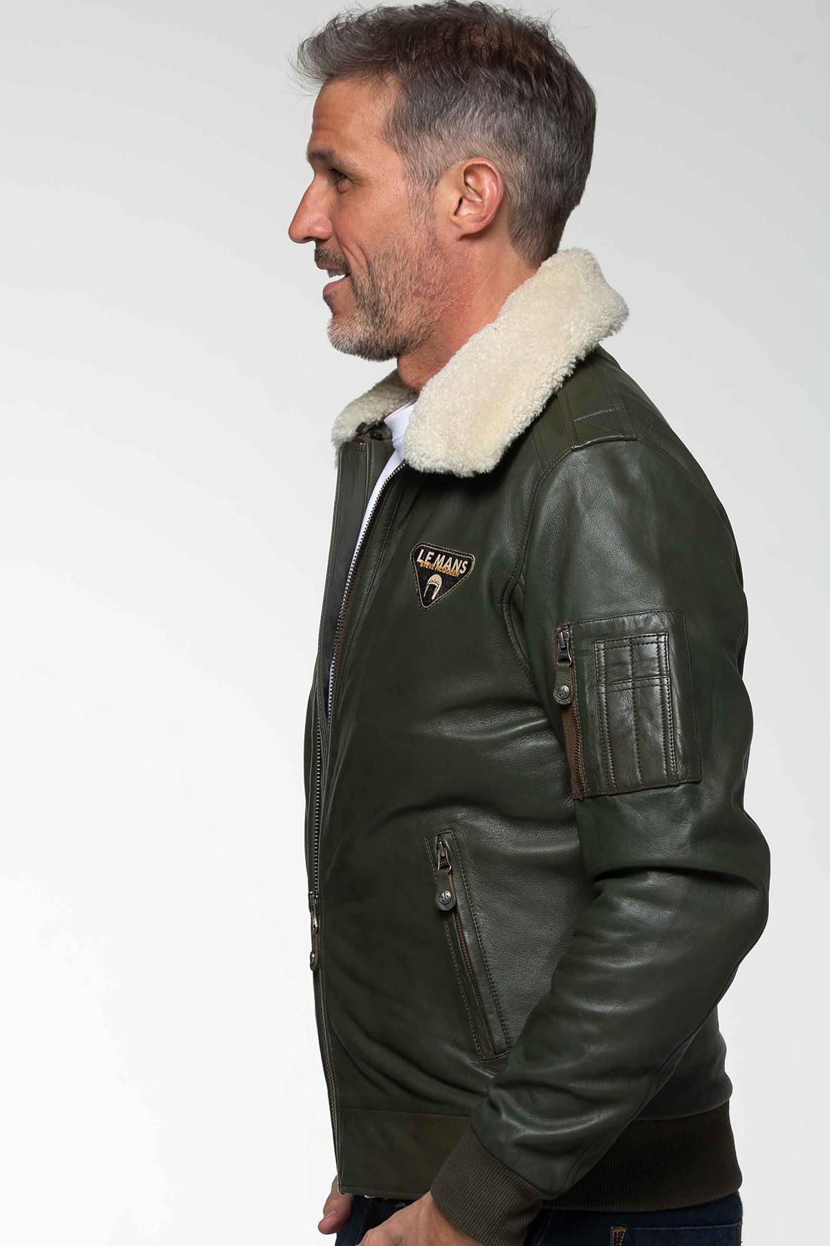 Steve McQueen Le Mans jacket in khaki leather - Image n°1