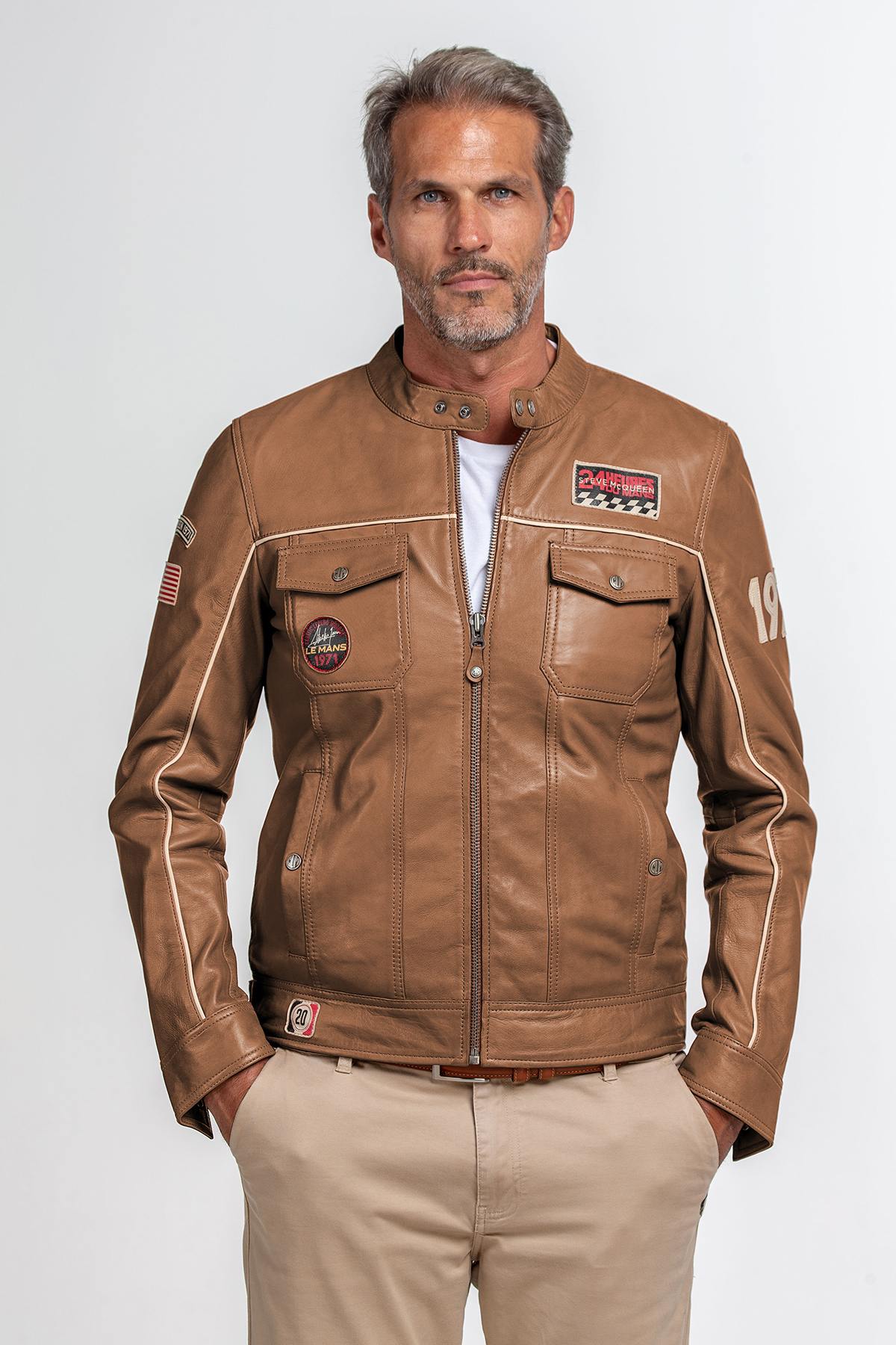 Steve McQueen Taupe Brown Leather Jacket - Image n°1