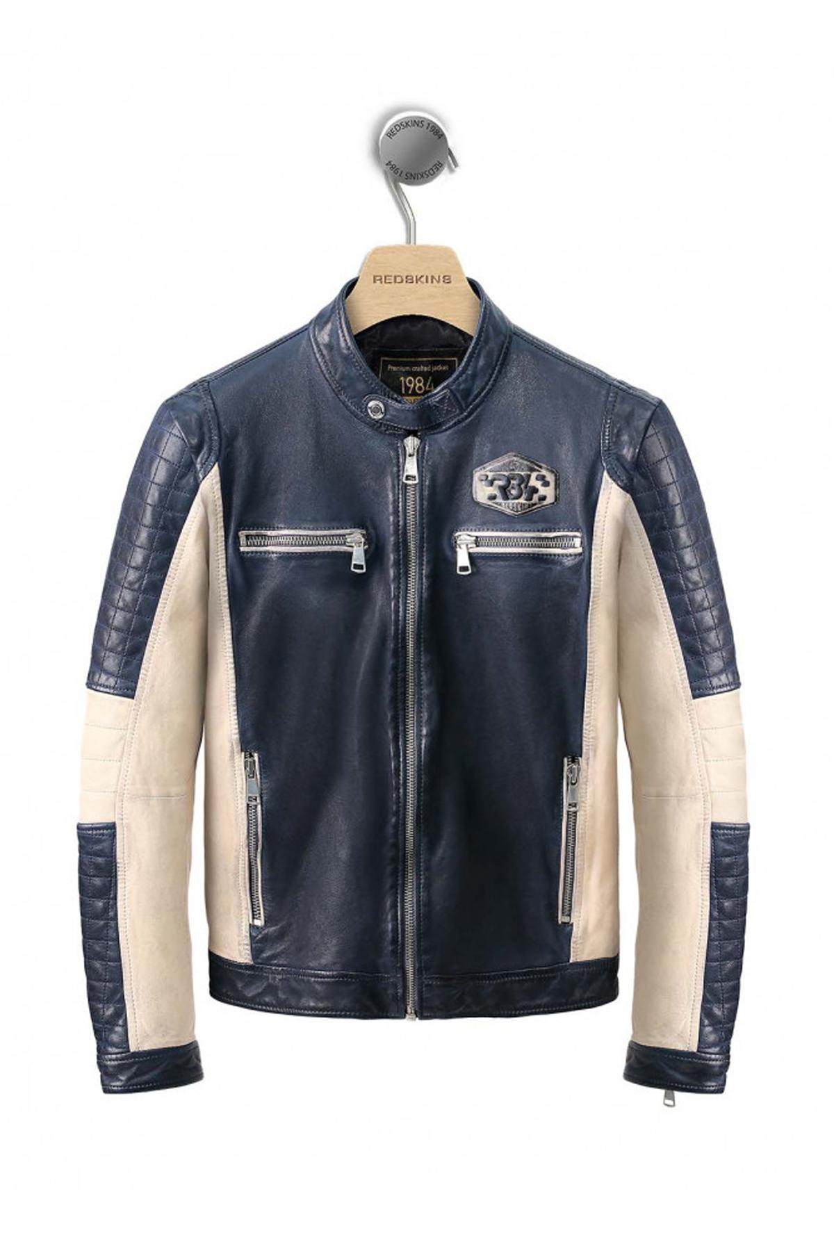 Blue and white leather racing jacket - Image n°7