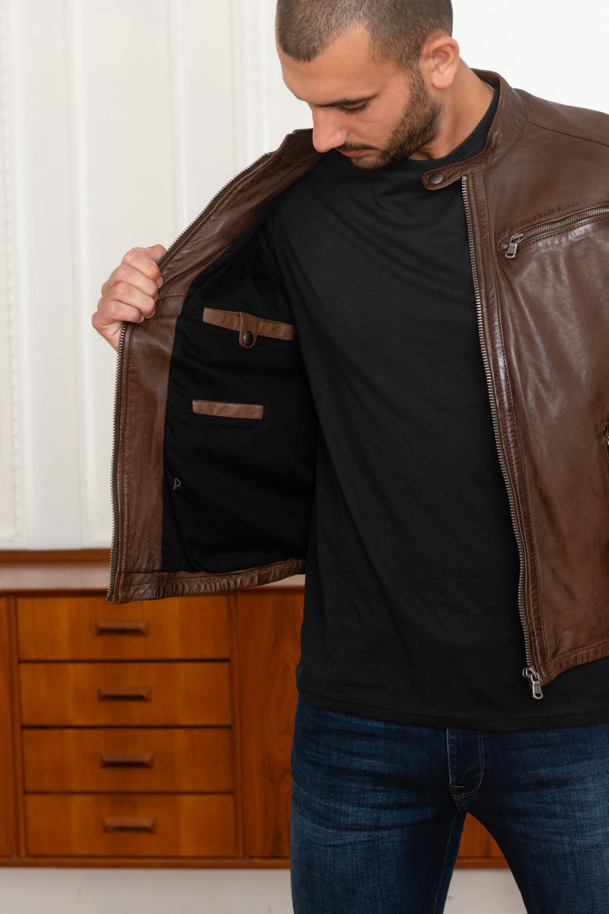 Brown vegetable-tanned lambskin jacket - Image n°4