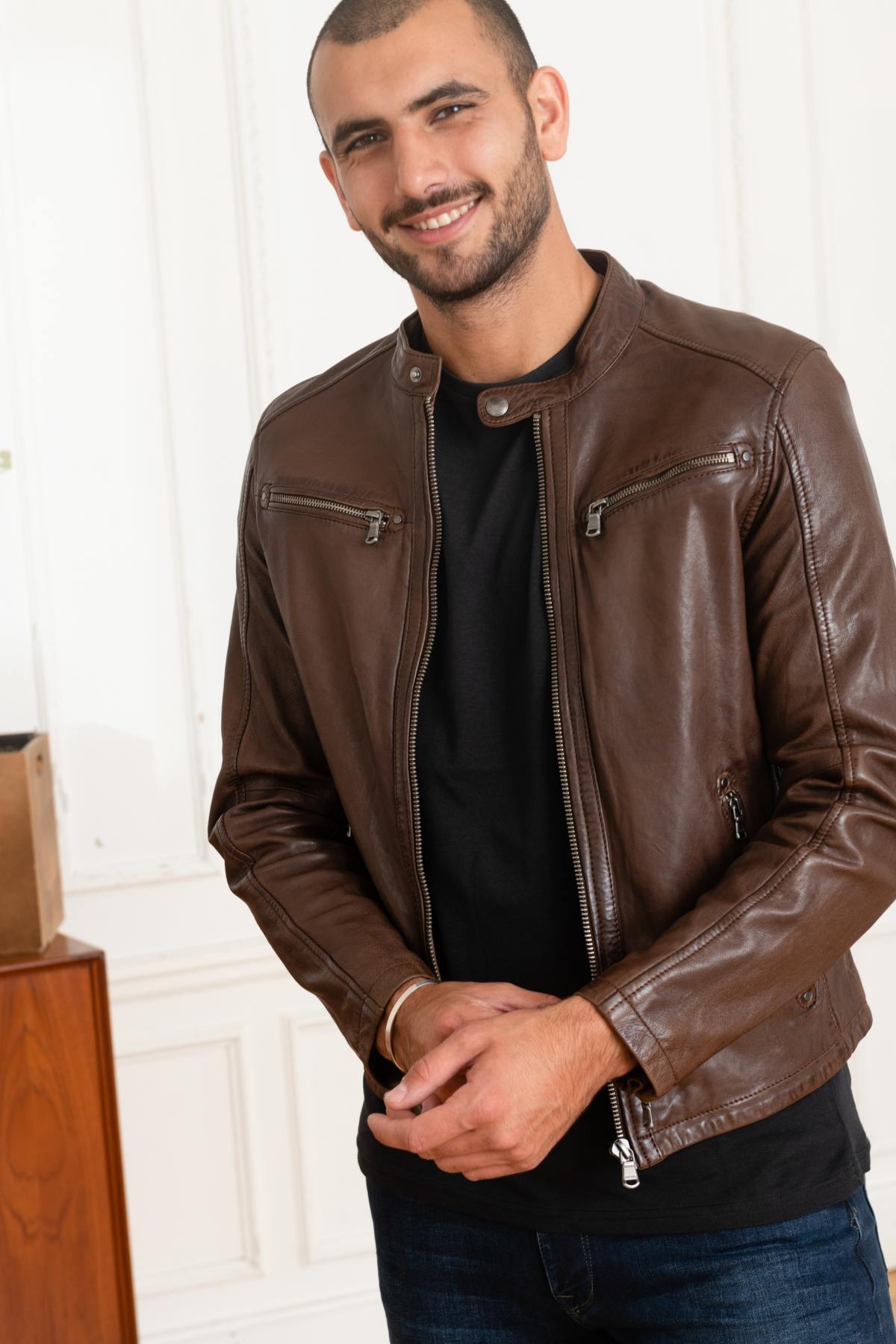 Brown vegetable-tanned lambskin jacket - Image n°3