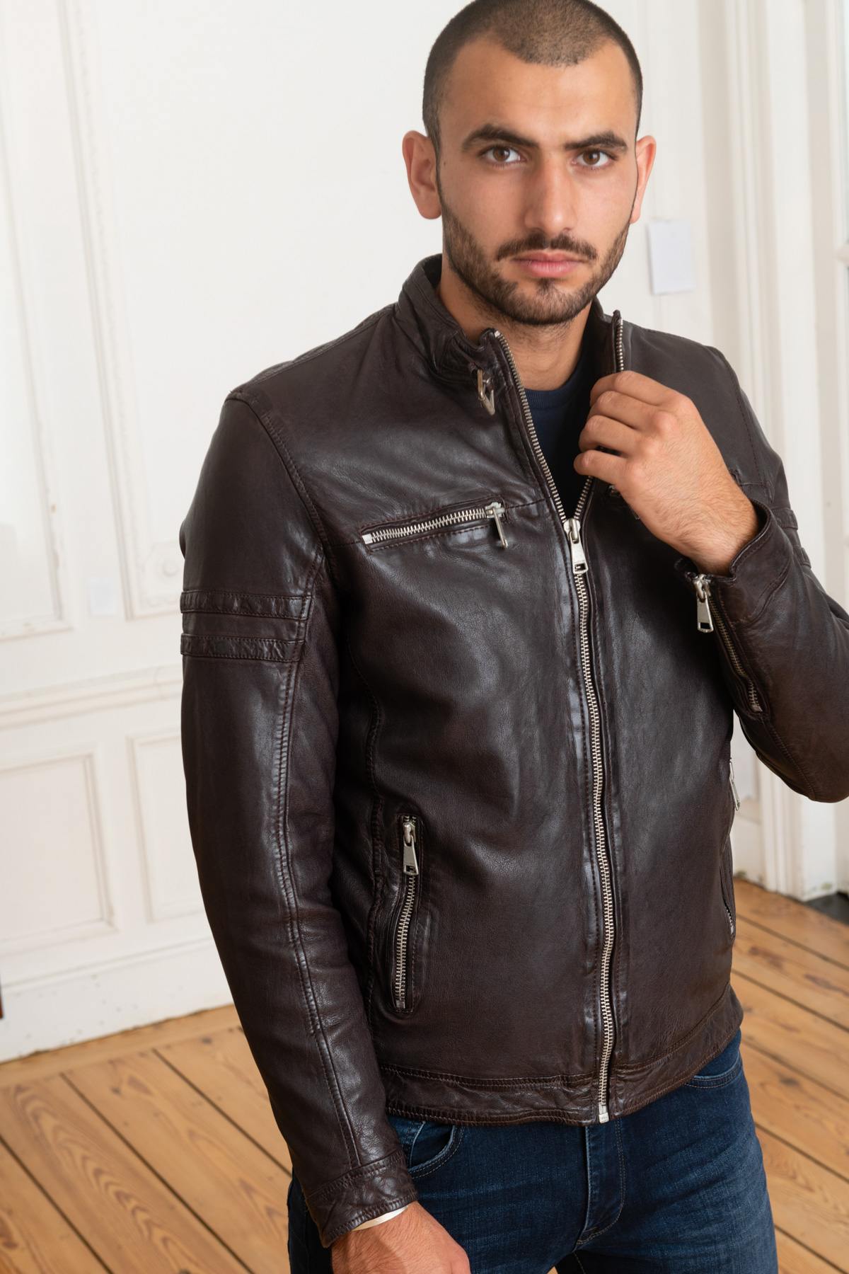 Men's brown leather jacket - Image n°7