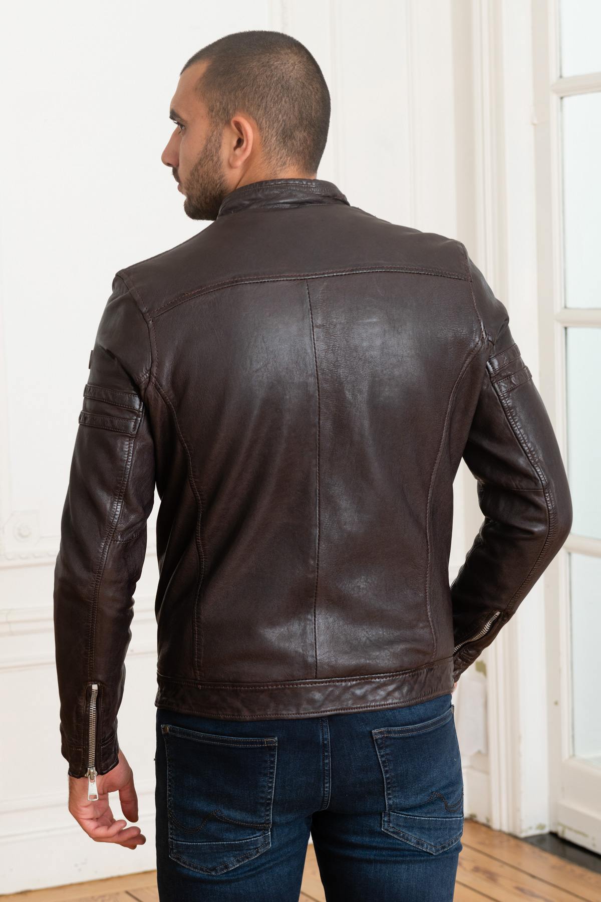 Men's brown leather jacket - Image n°5