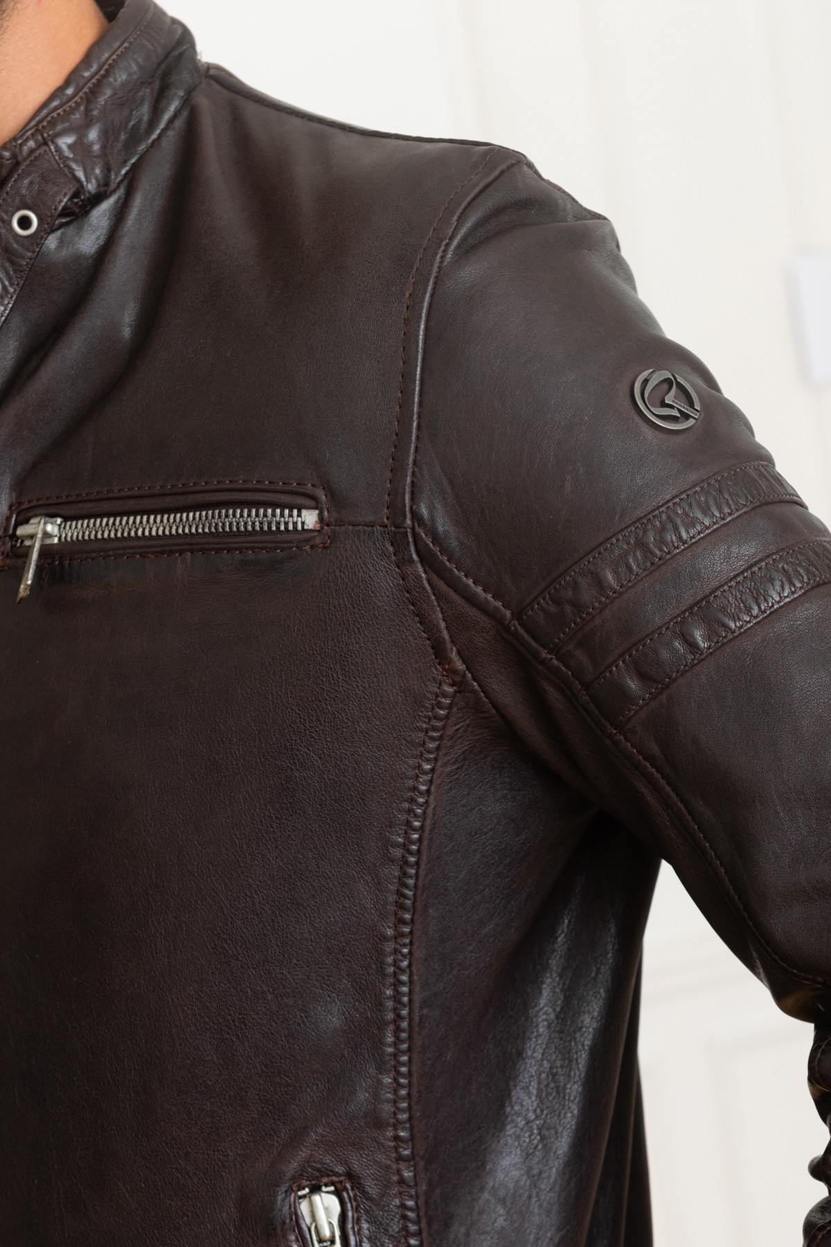 Men's brown leather jacket - Image n°8