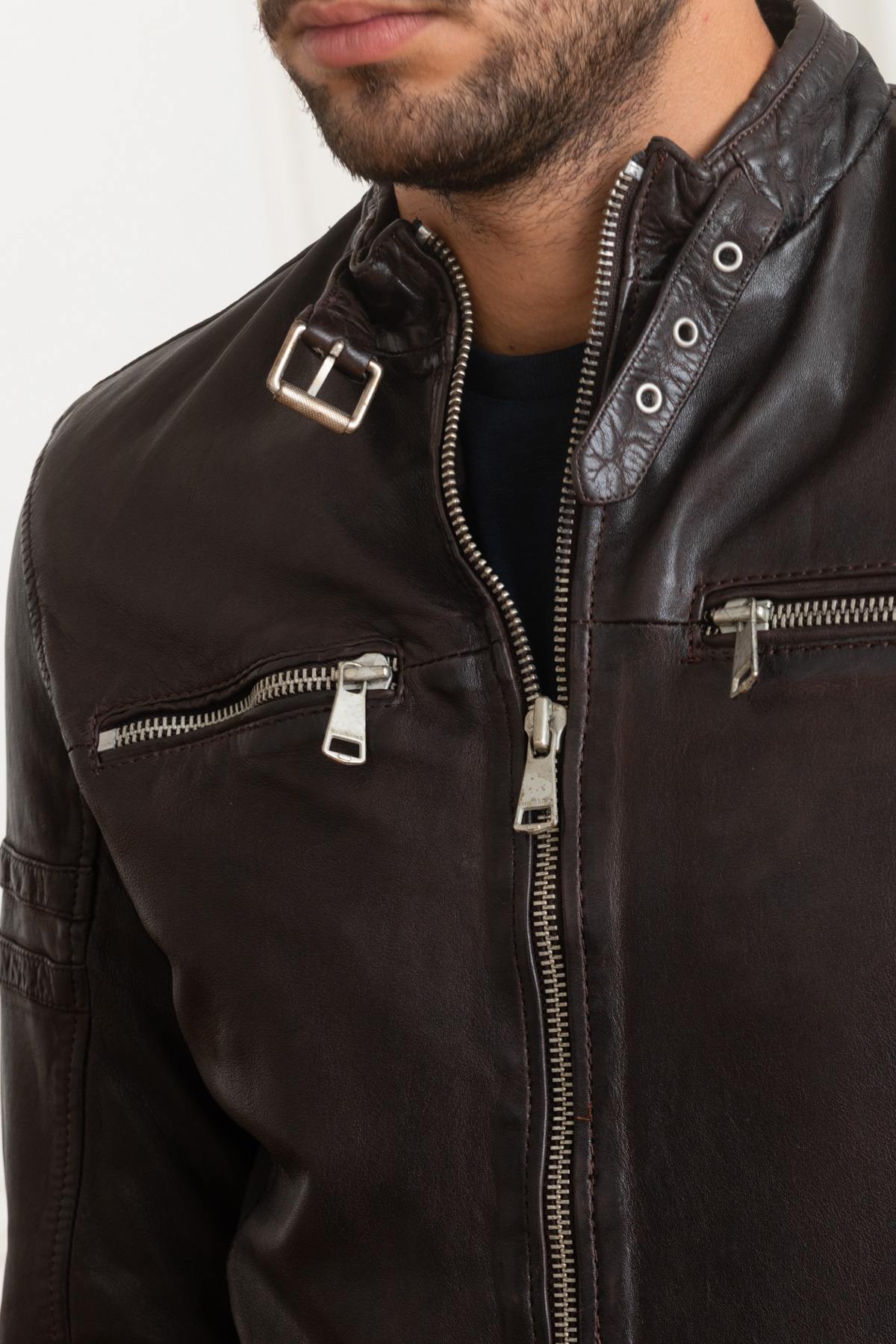 Men's brown leather jacket - Image n°9