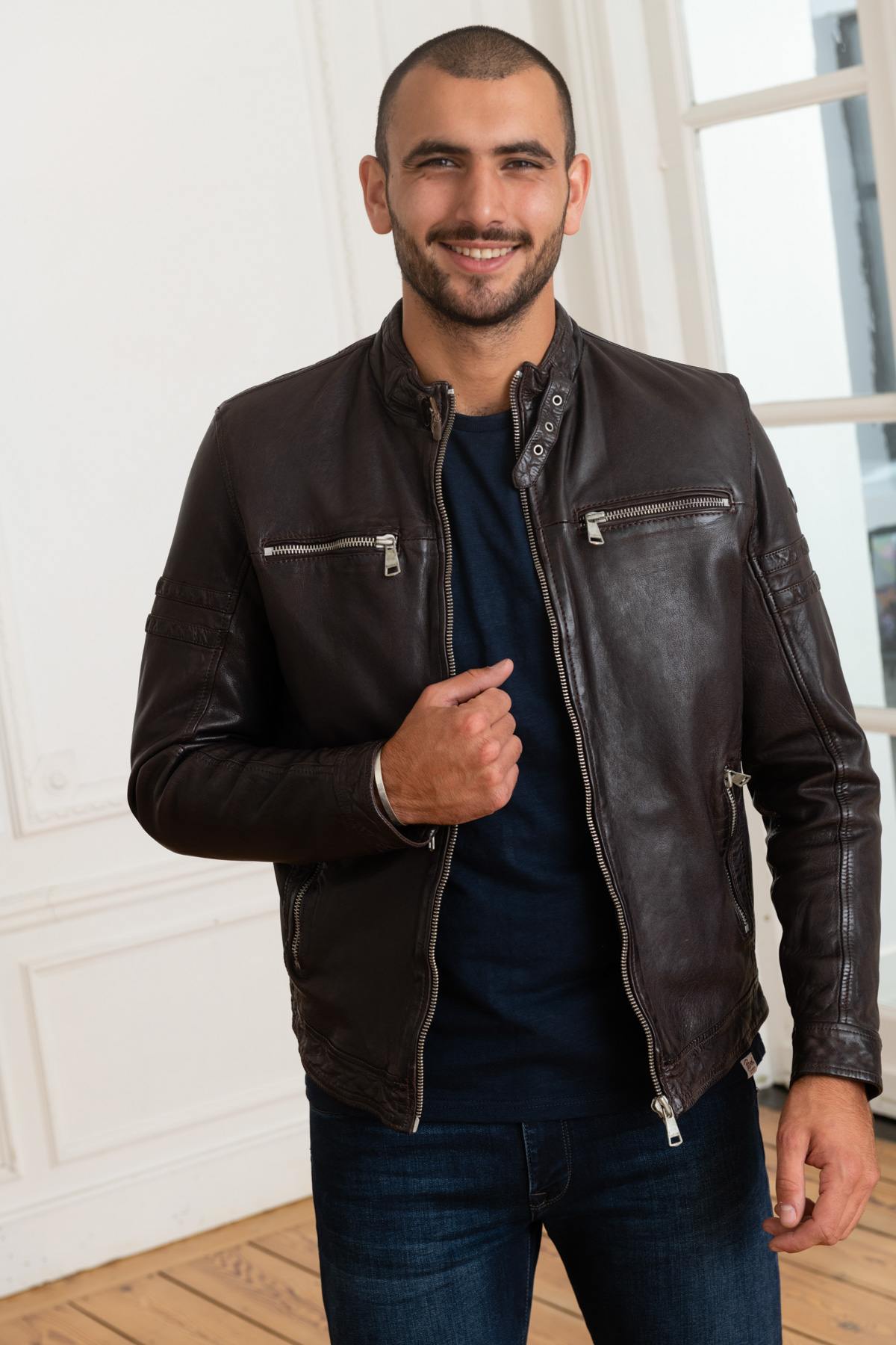 Men's brown leather jacket - Image n°6