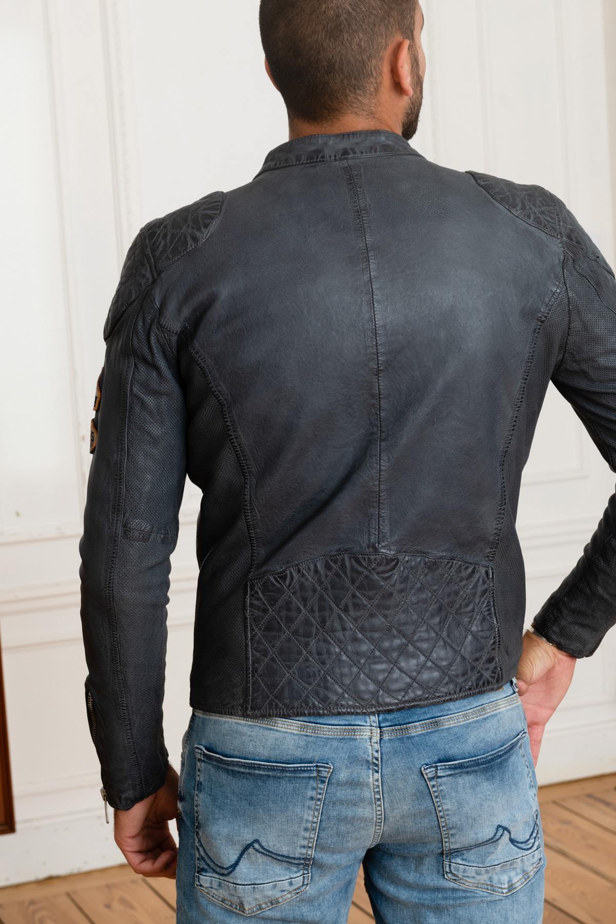 Gray leather racing jacket - Image n°5