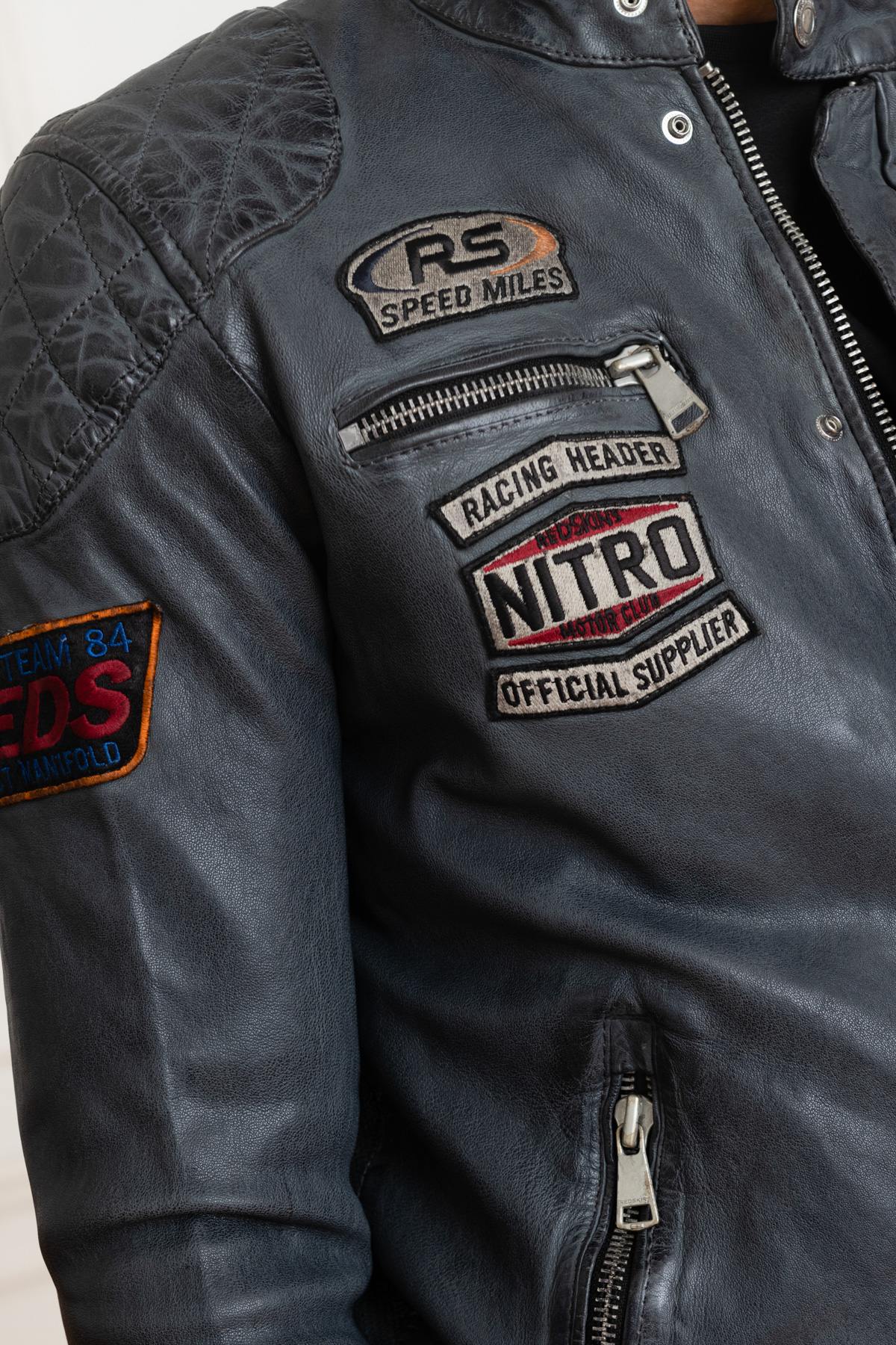 Gray leather racing jacket - Image n°9