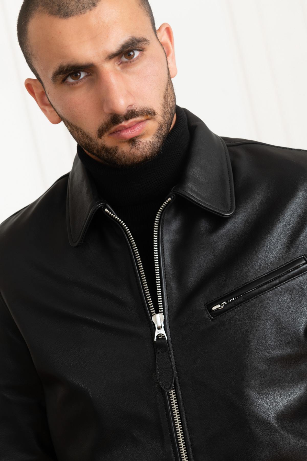 Black straight cut shirt collar jacket - Image n°7