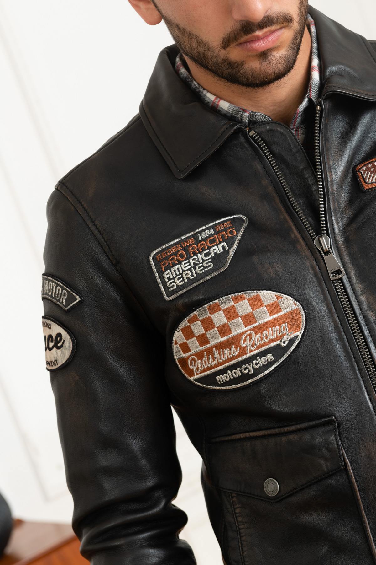 Vintage racing jacket in aged leather - Image n°8