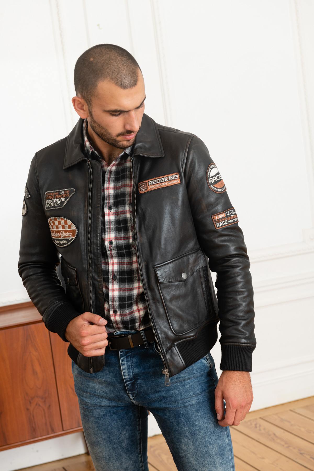 Vintage racing jacket in aged leather - Image n°9