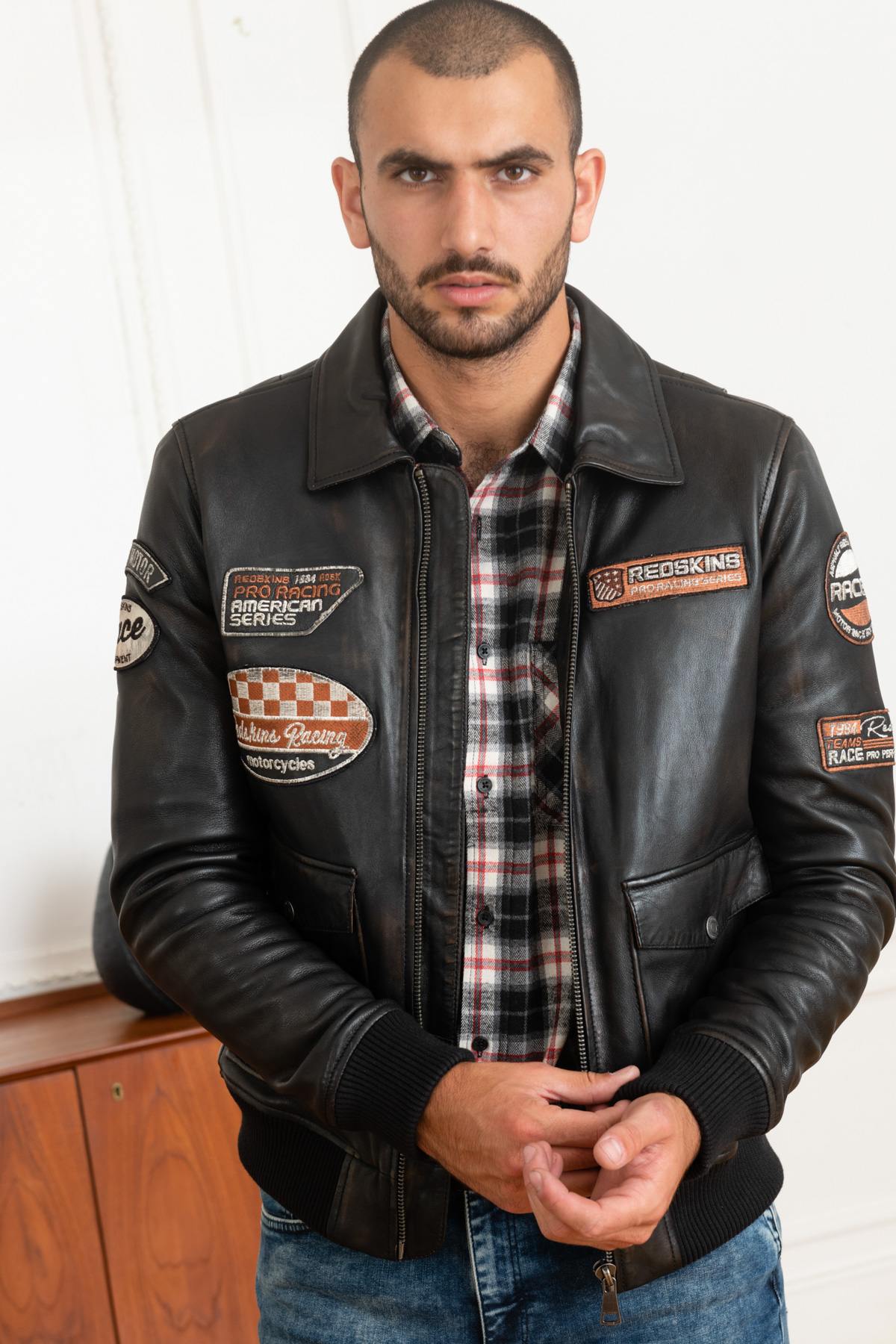 Vintage racing jacket in aged leather - Image n°3