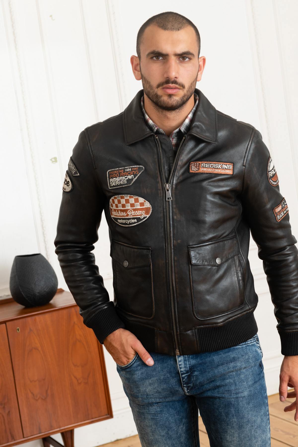 Vintage racing jacket in aged leather - Image n°6