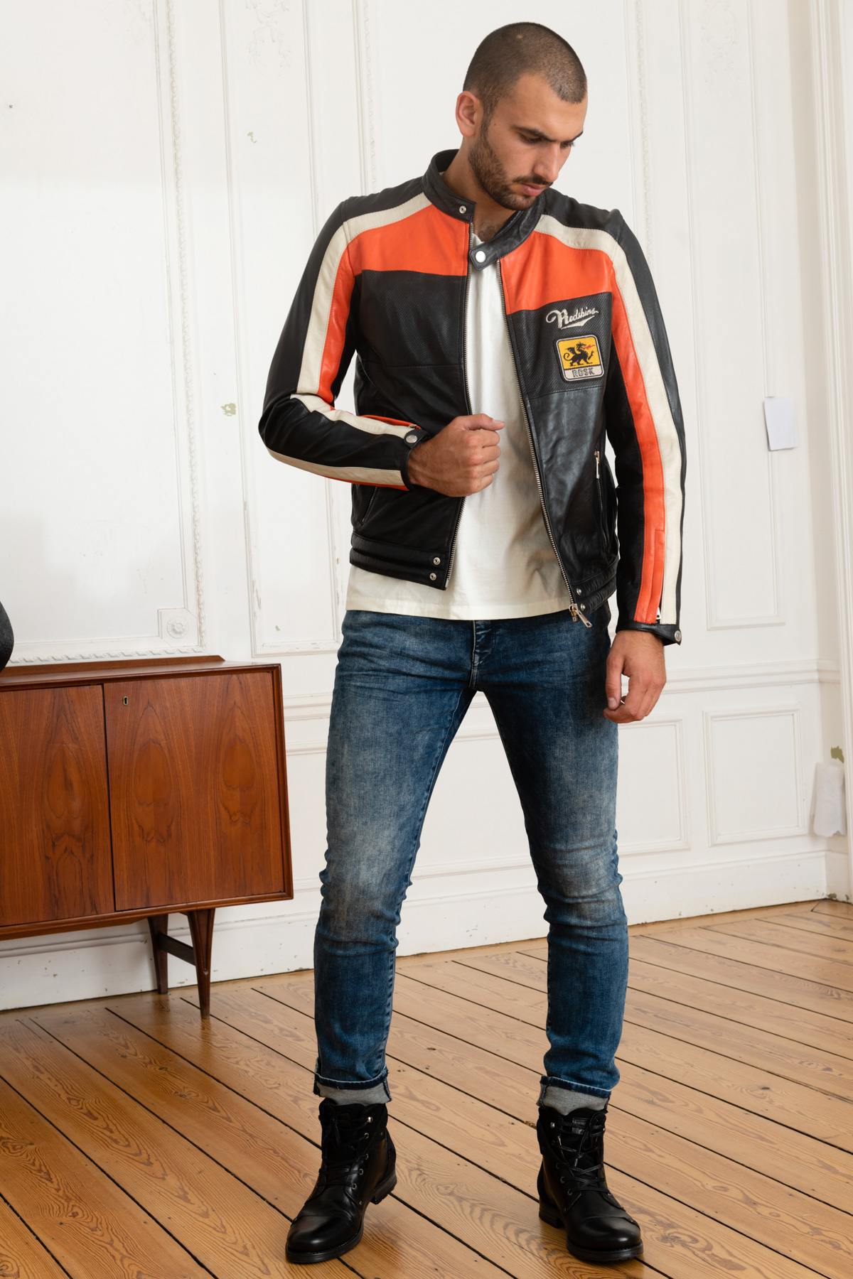 Tricolor biker style jacket - Image n°2