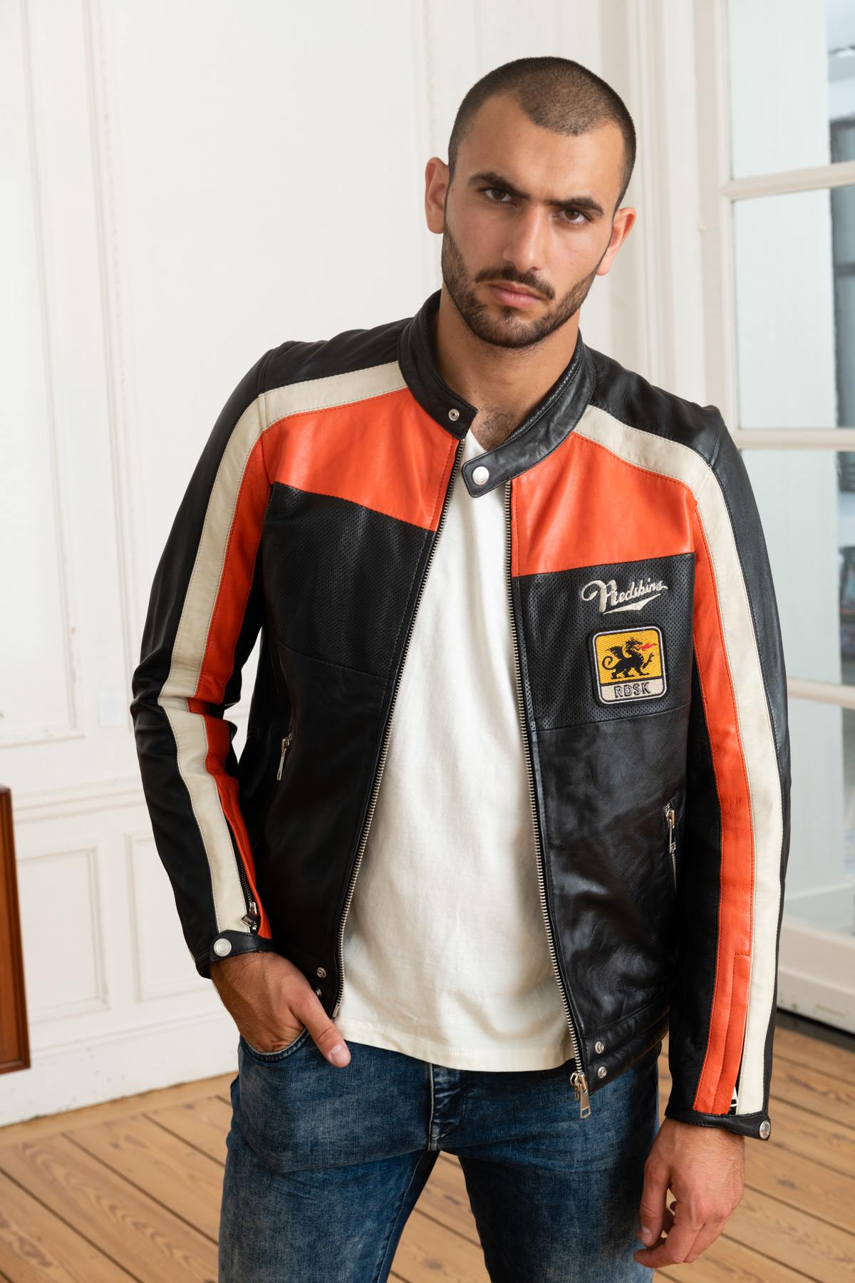 Tricolor biker style jacket - Image n°6