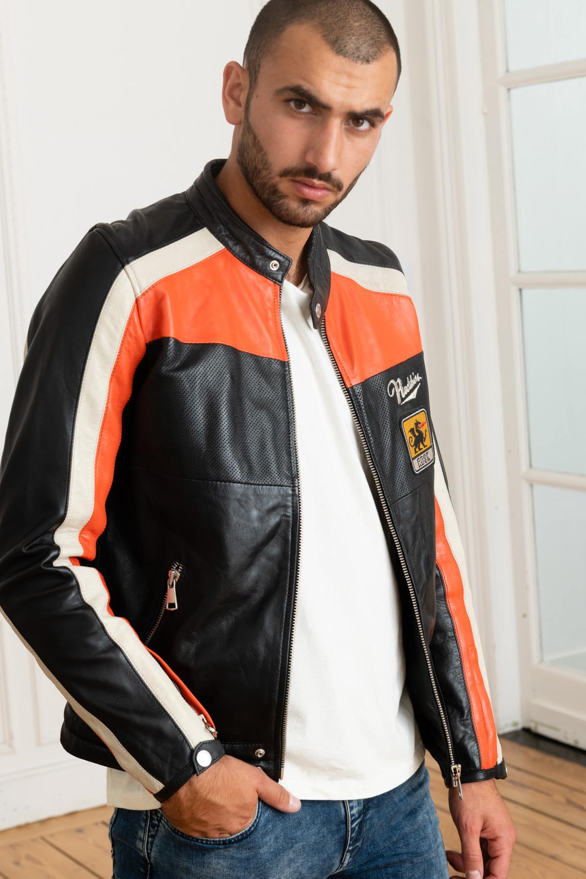 Tricolor biker style jacket - Image n°3