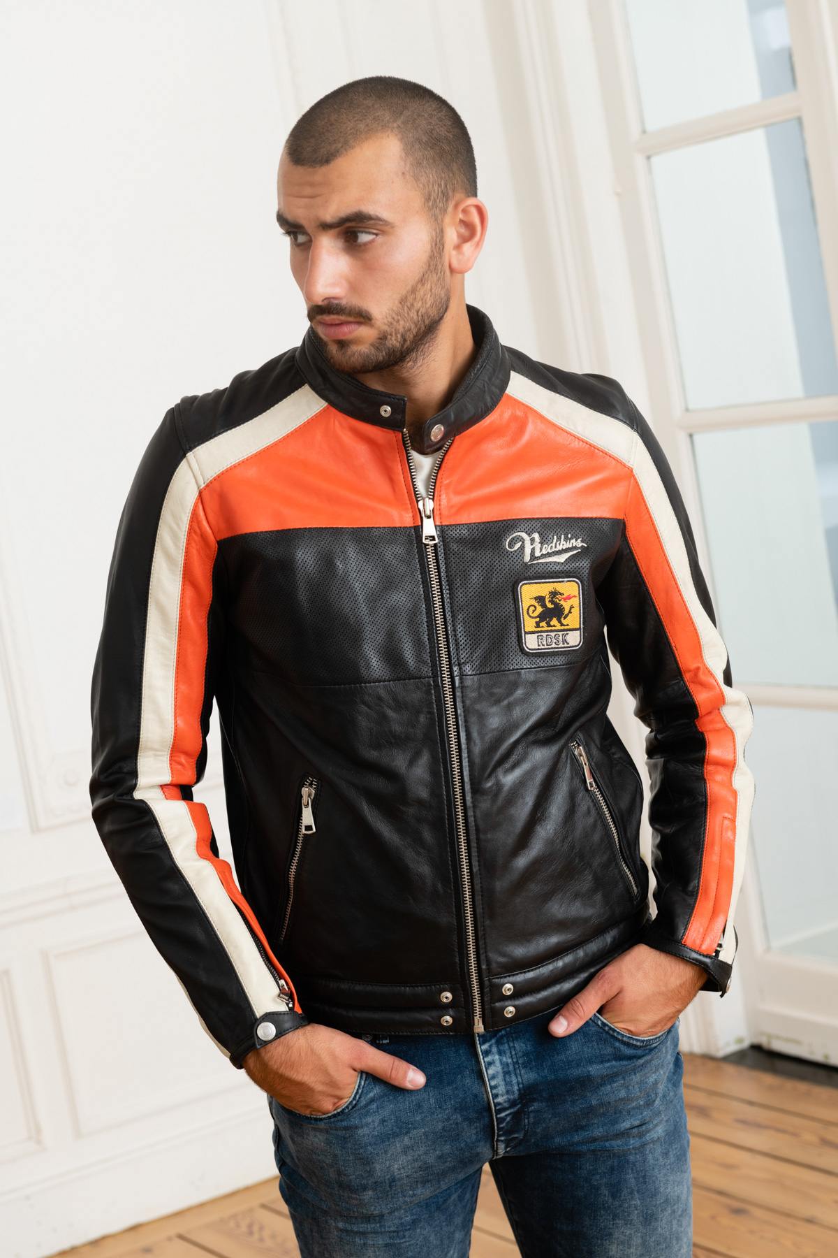 Tricolor biker style jacket - Image n°7