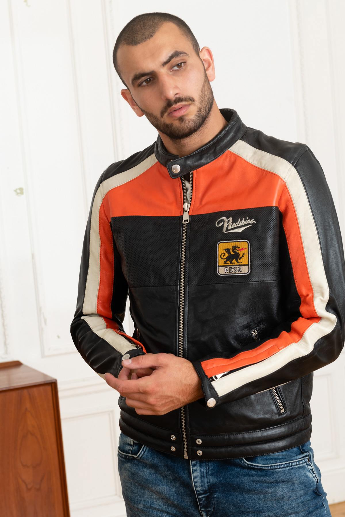 Tricolor biker style jacket - Image n°1