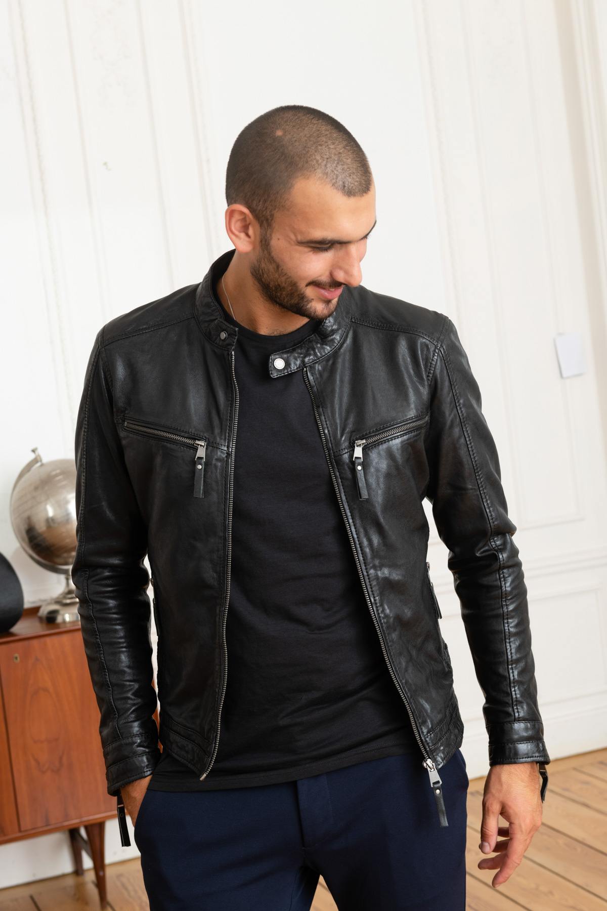  Black sheepskin leather jacket - Image n°6