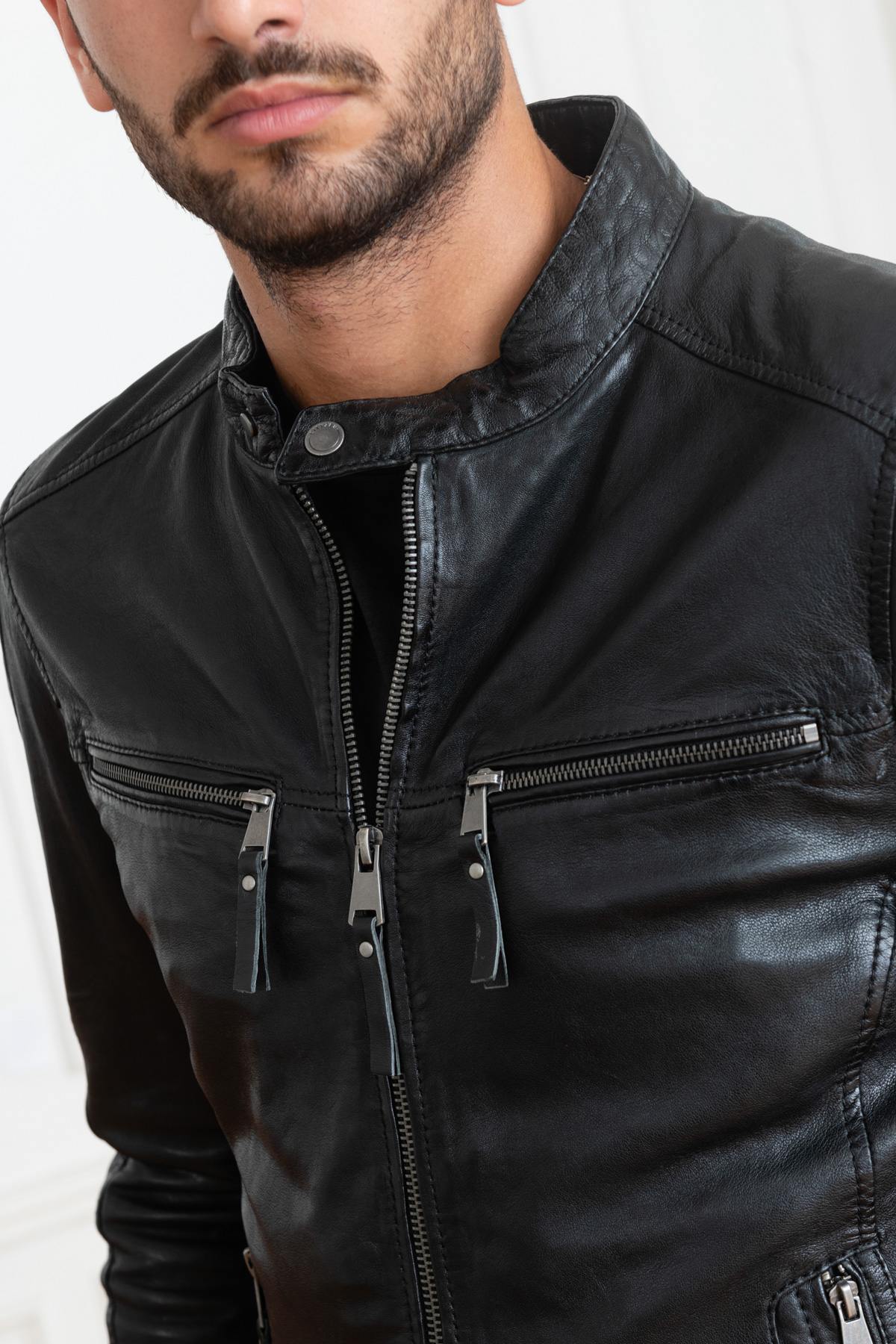  Black sheepskin leather jacket - Image n°11