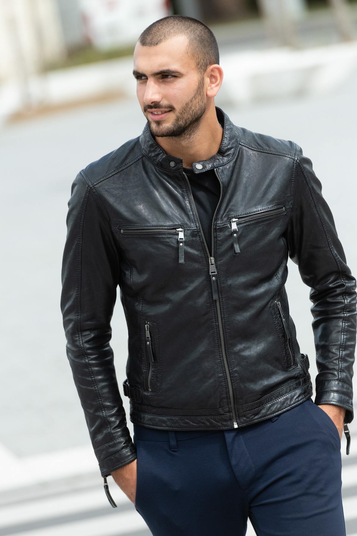  Black sheepskin leather jacket - Image n°1