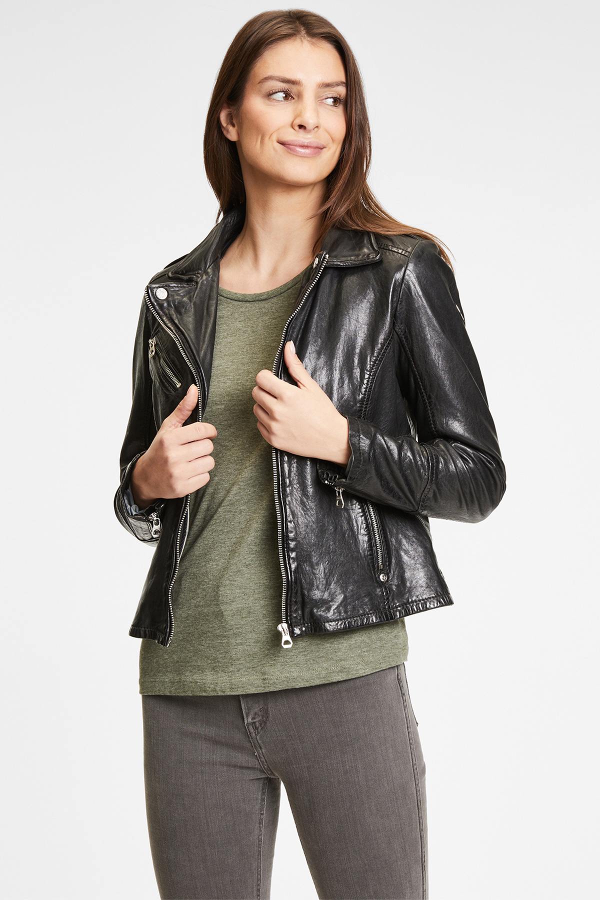 Leather jacket with cotton hood - Image n°2