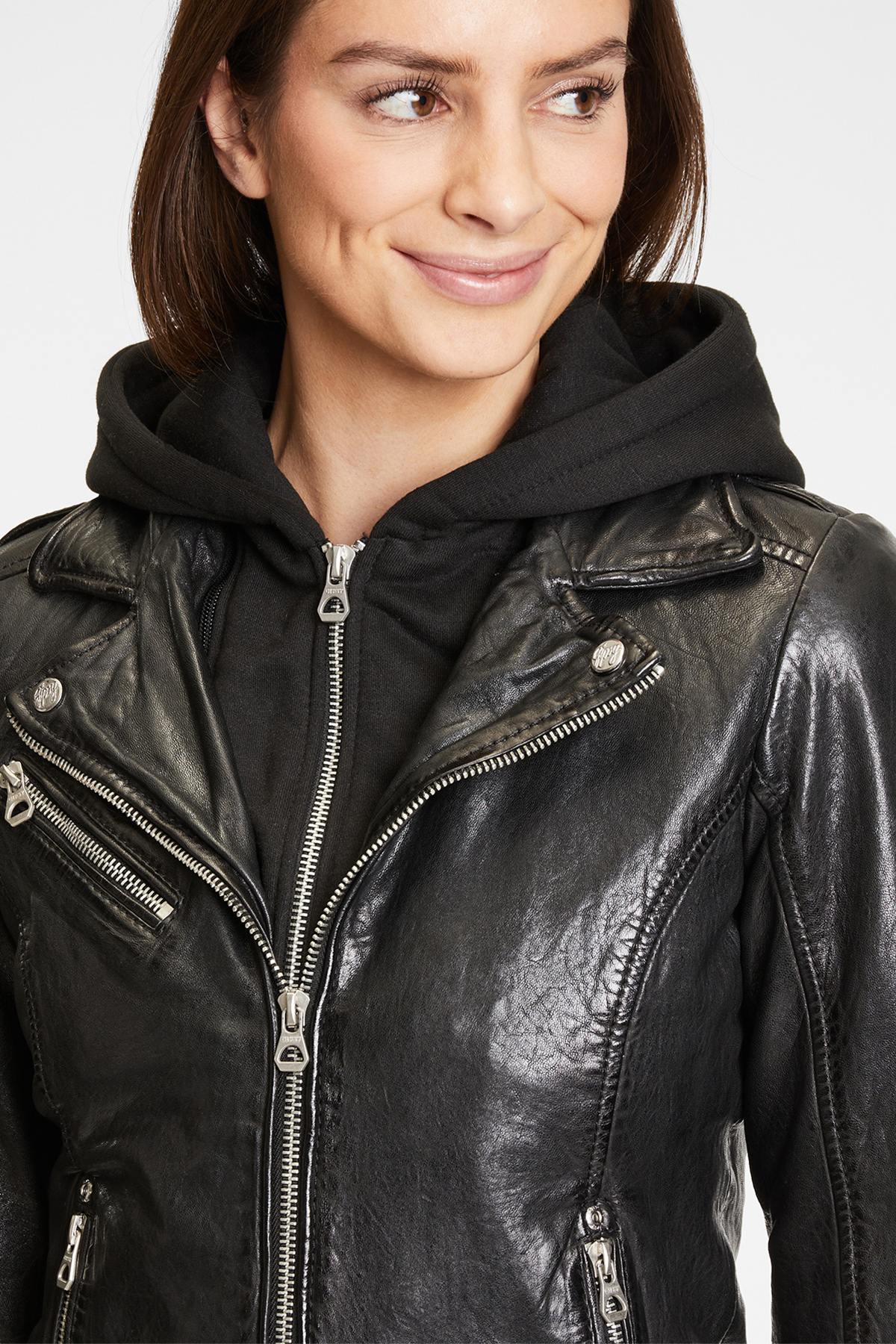 Leather jacket with cotton hood - Image n°5