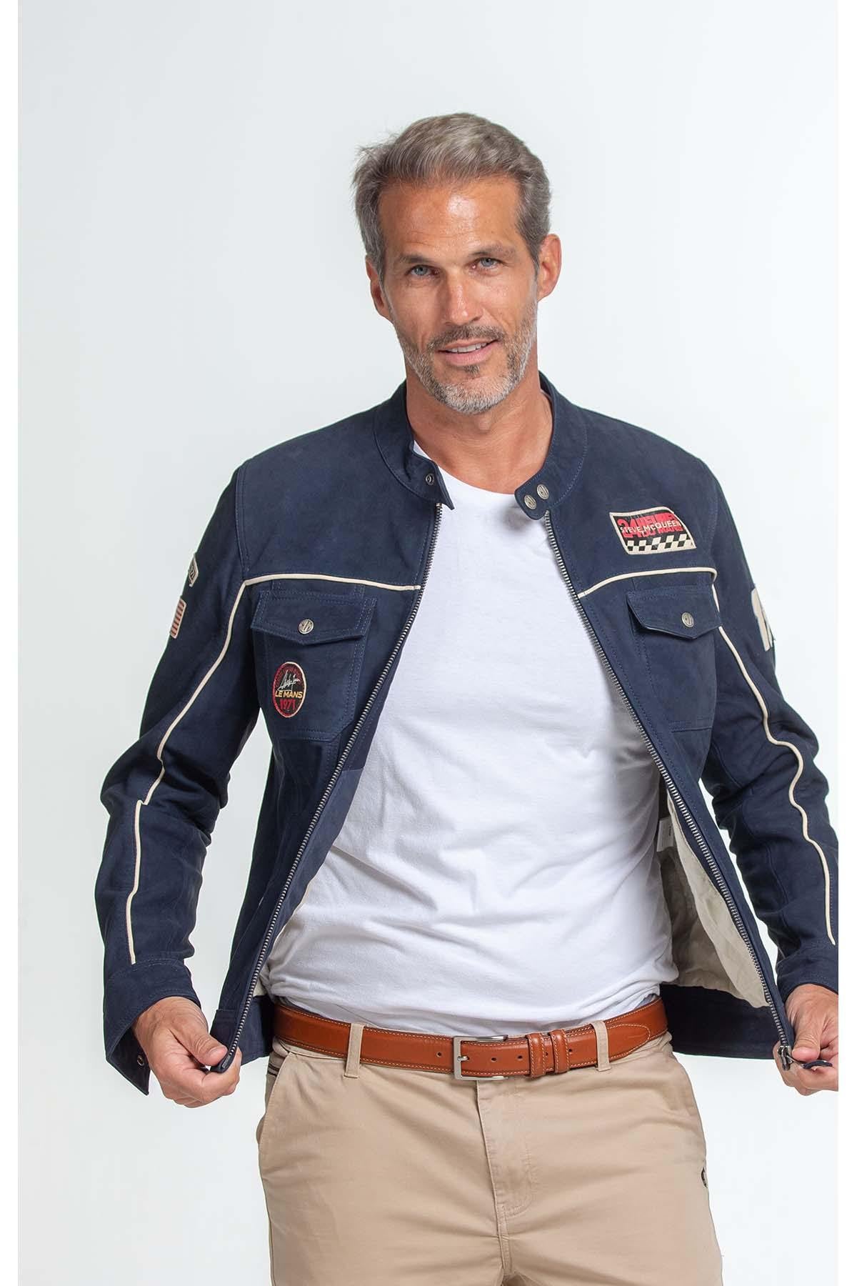 Vintage racing jacket in blue nubuck - Image n°5