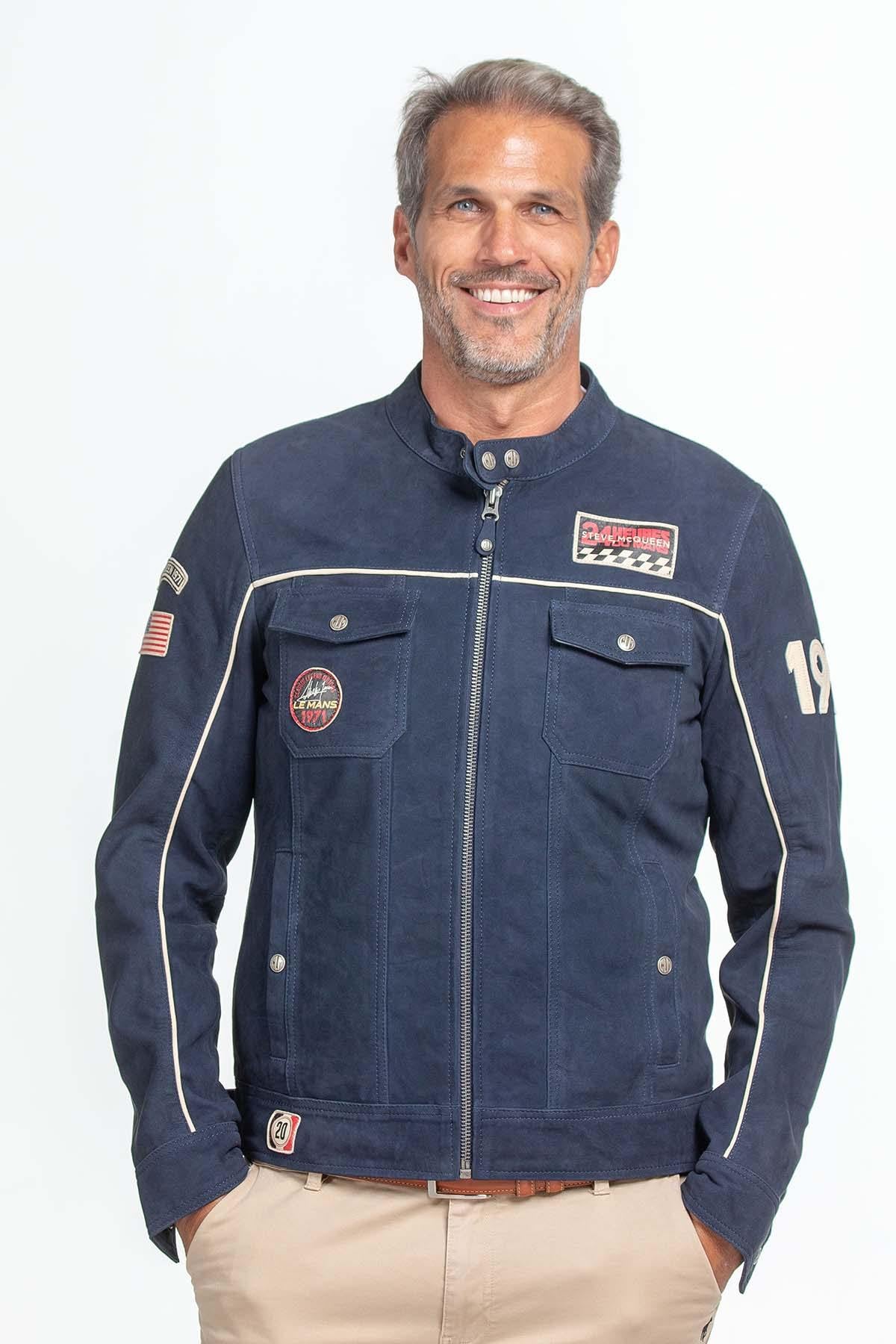 Vintage racing jacket in blue nubuck - Image n°3