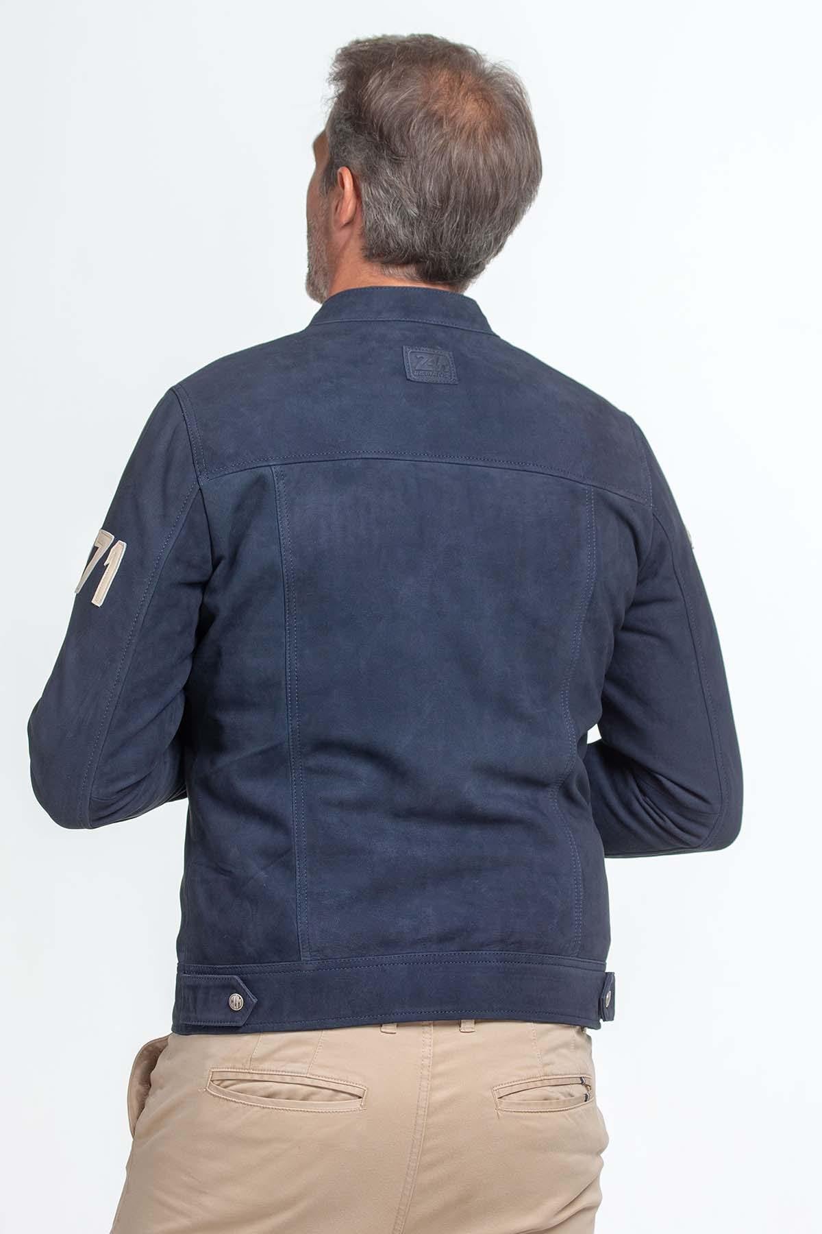 Vintage racing jacket in blue nubuck - Image n°4