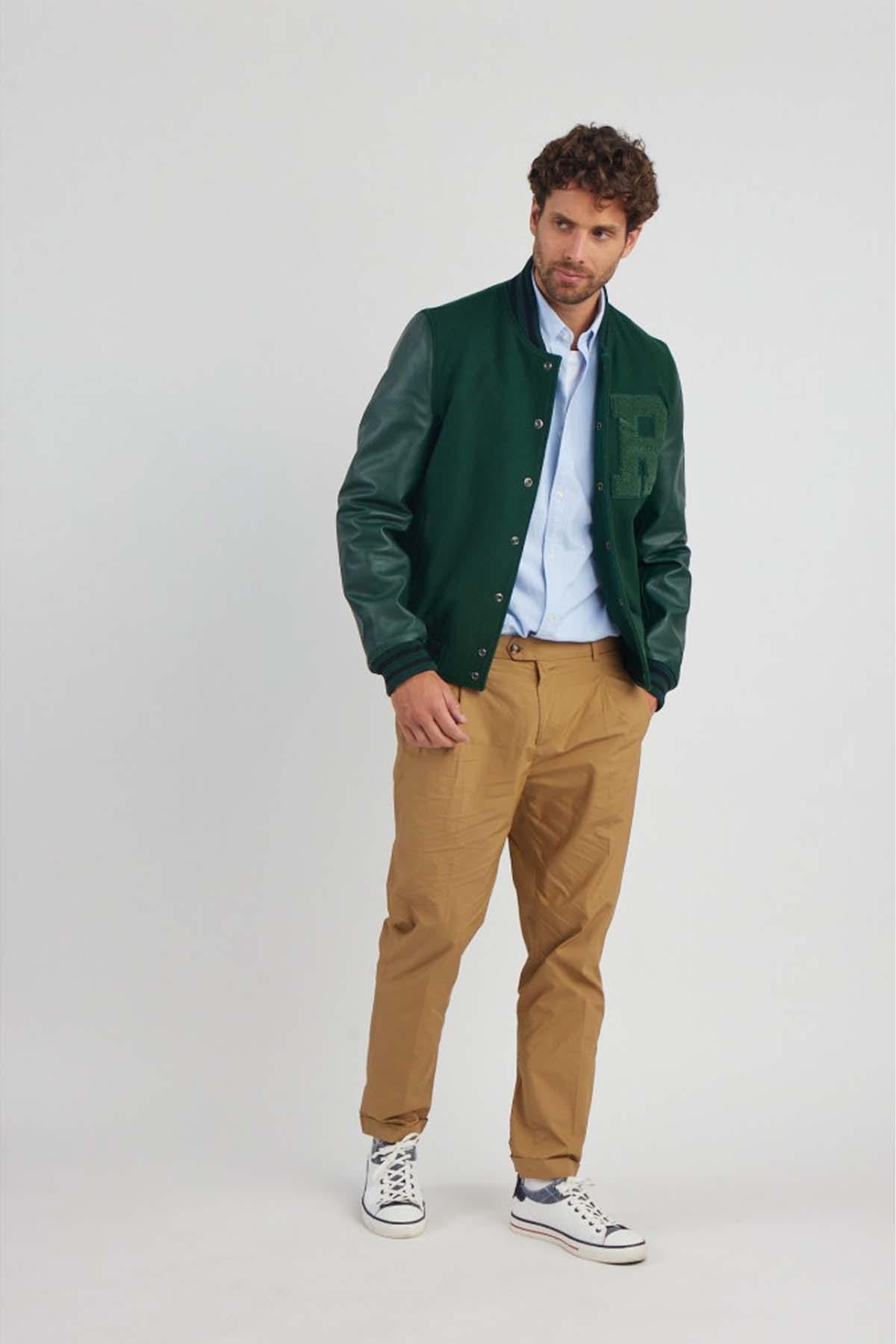 Green bi-material varsity teddy - Image n°2