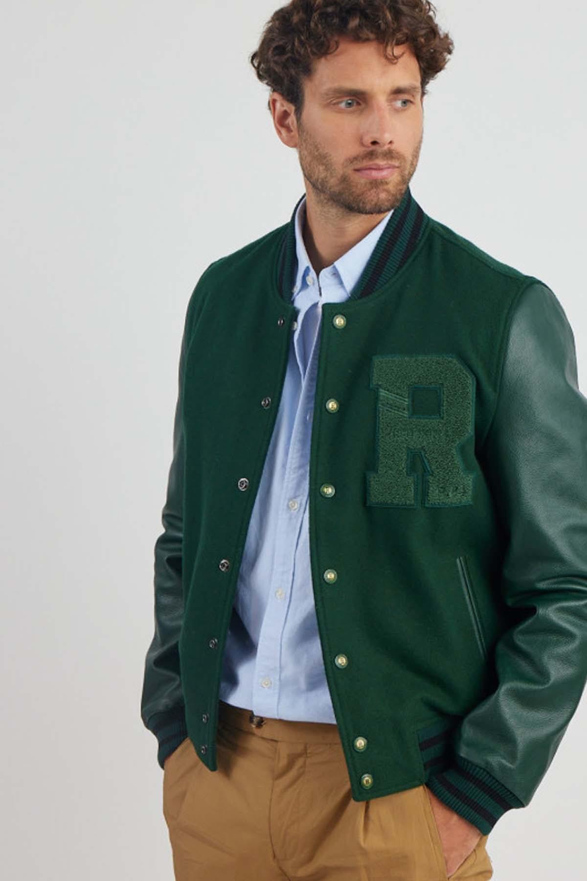 Green bi-material varsity teddy - Image n°1