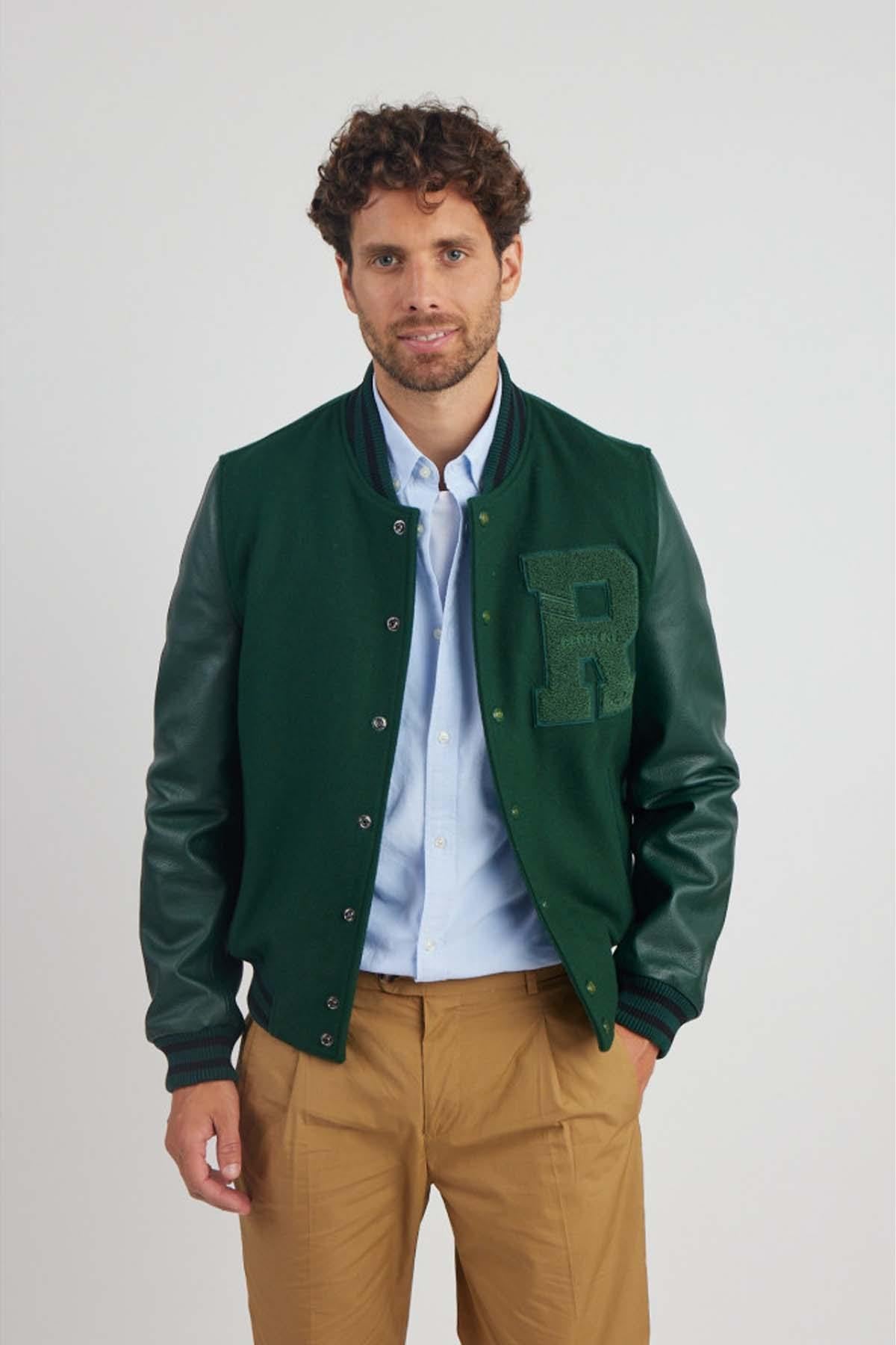 Green bi-material varsity teddy - Image n°3