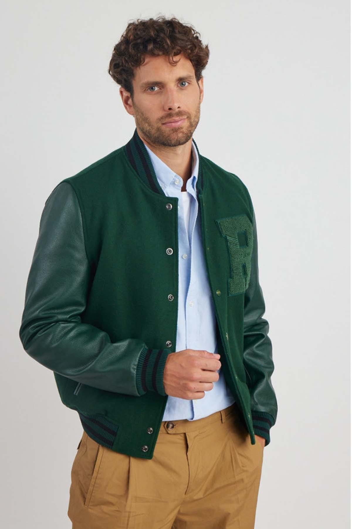 Green bi-material varsity teddy - Image n°5