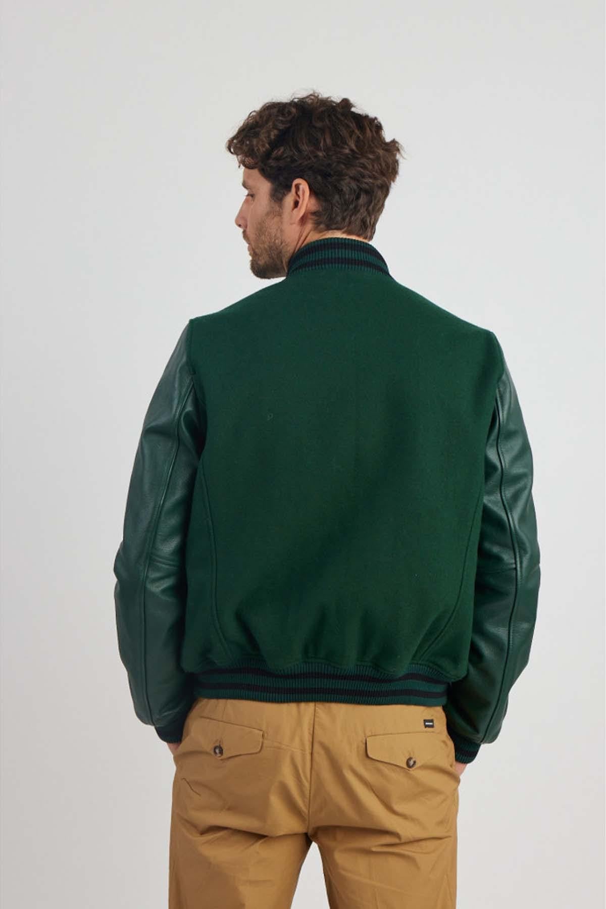 Green bi-material varsity teddy - Image n°4